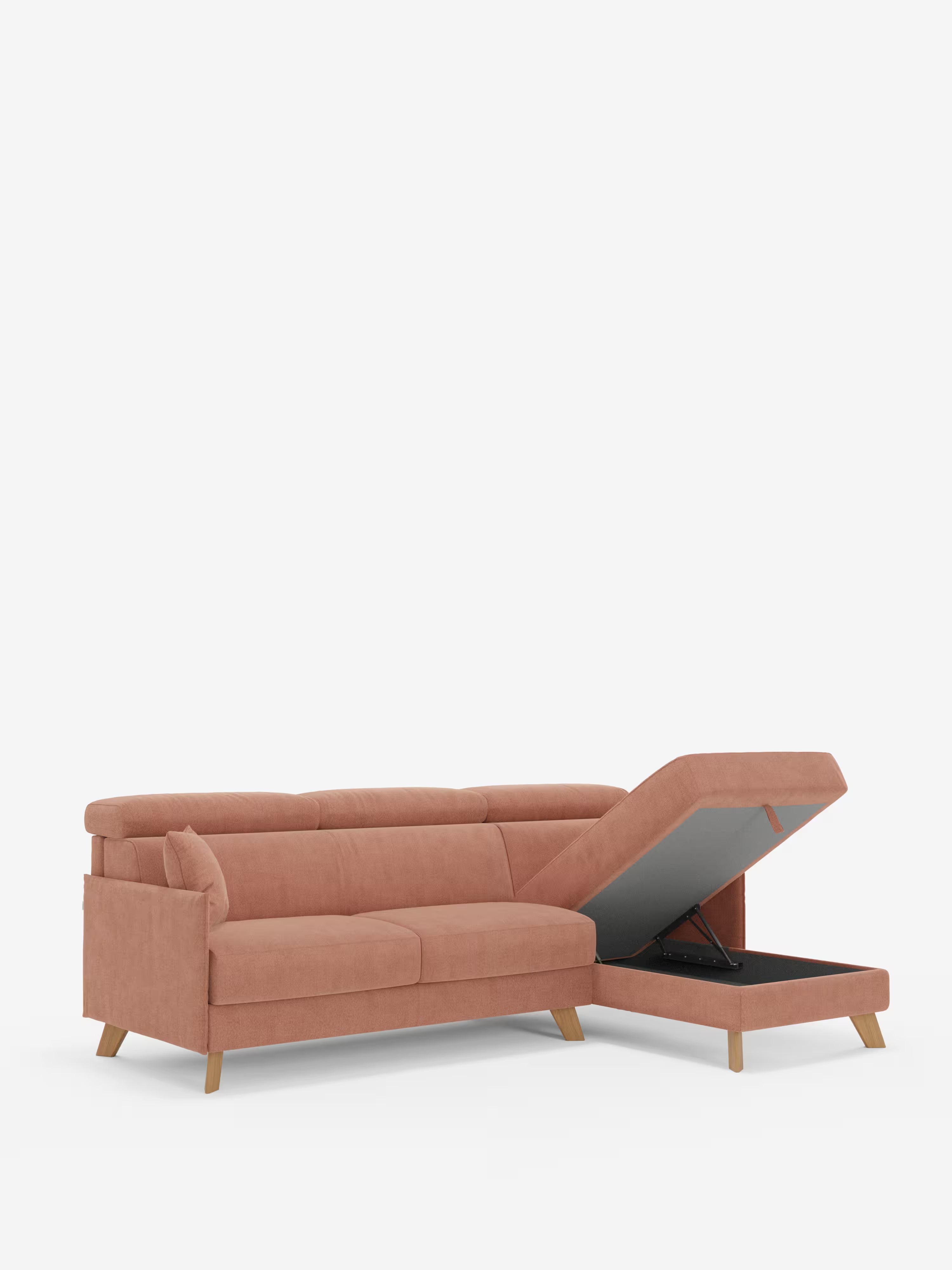 Sole Canapé d'angle convertible avec chaise longue avec coffre et têtières inclinables - tissu détachable T23