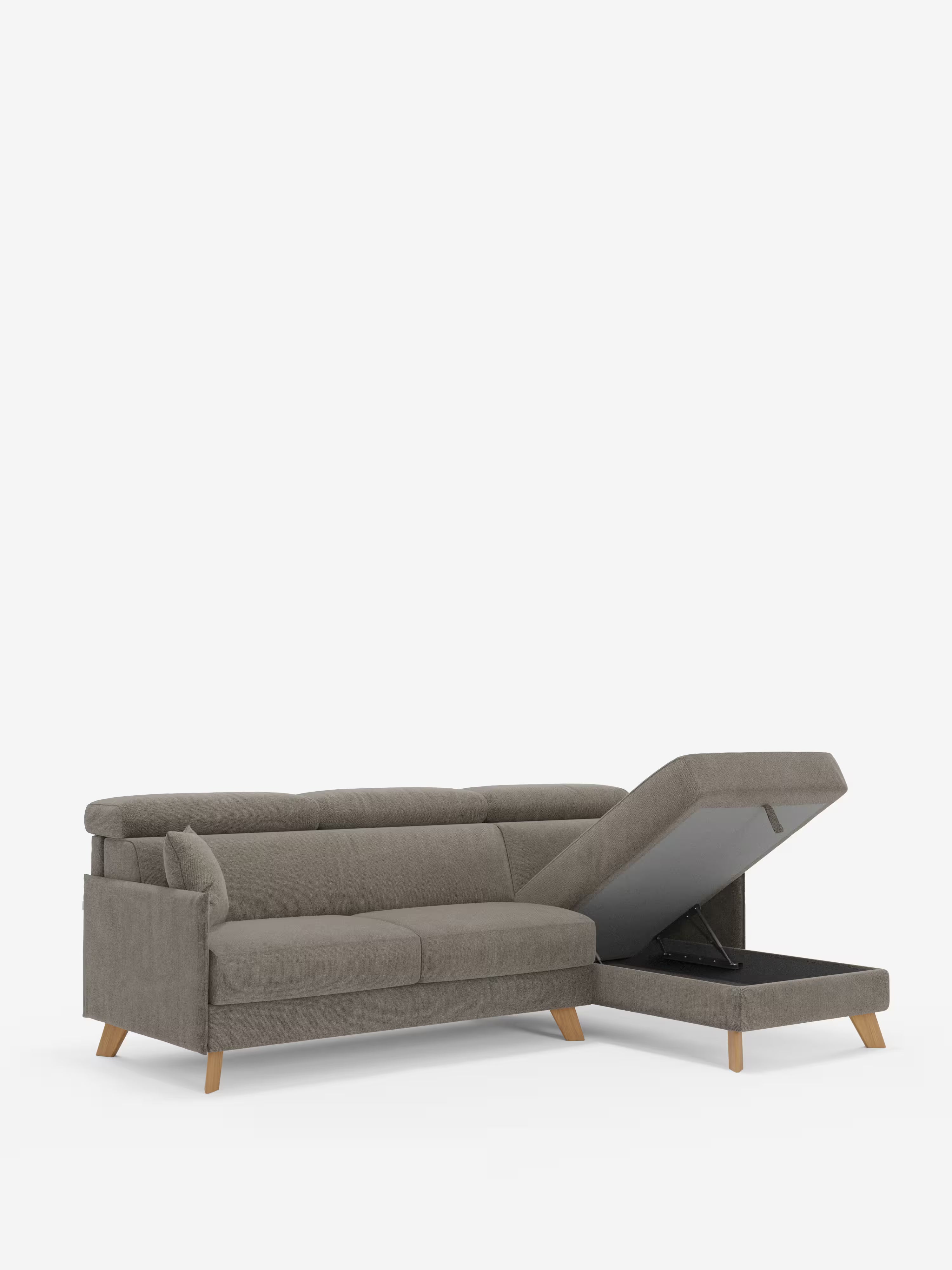 Sole Canapé d'angle convertible avec chaise longue avec coffre et têtières inclinables - tissu détachable T23
