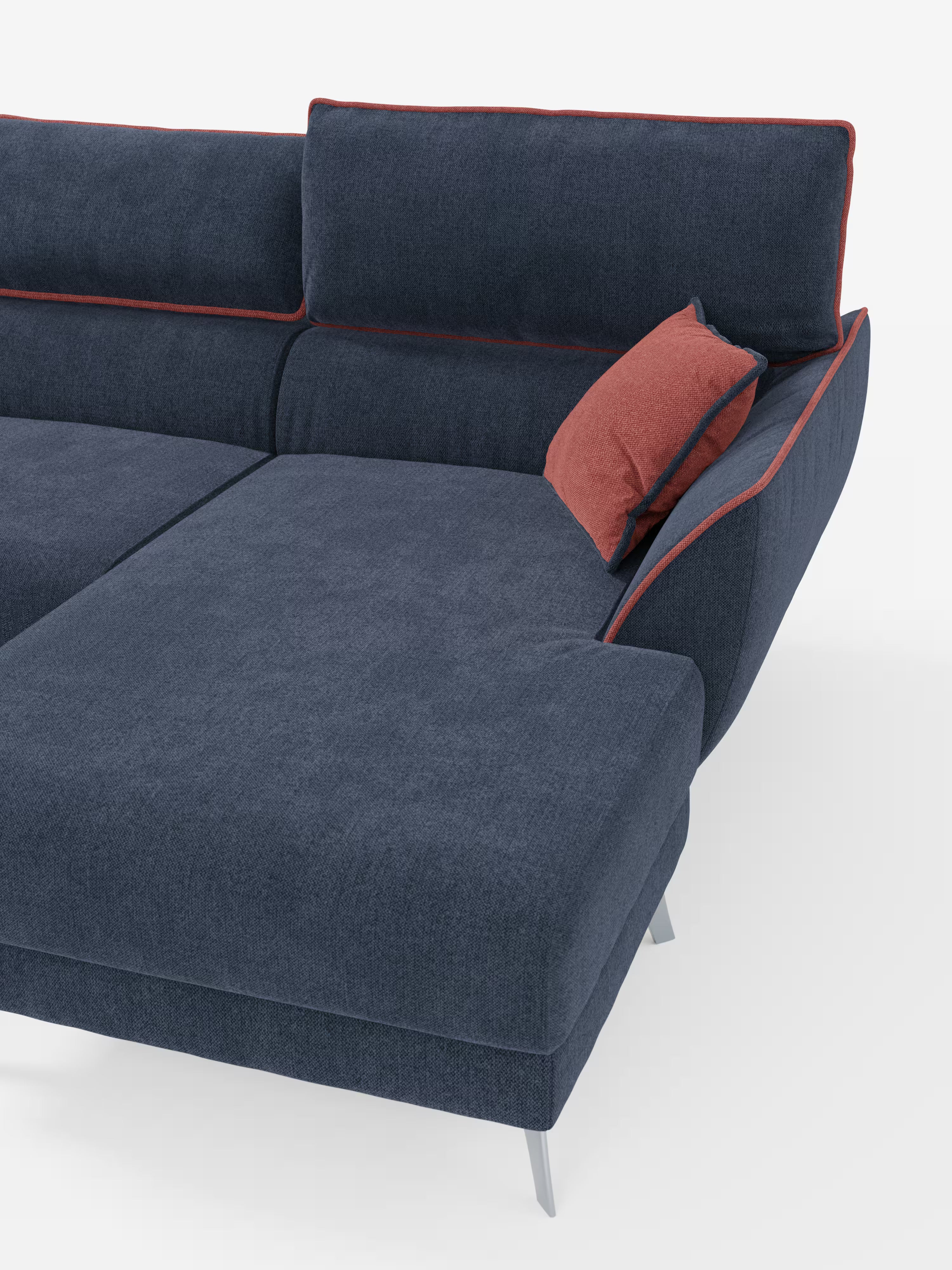 Michelangelo Canapé d'angle bicolore avec chaise longue et assises coulissantes - têtières réglables en tissu détachabale T23