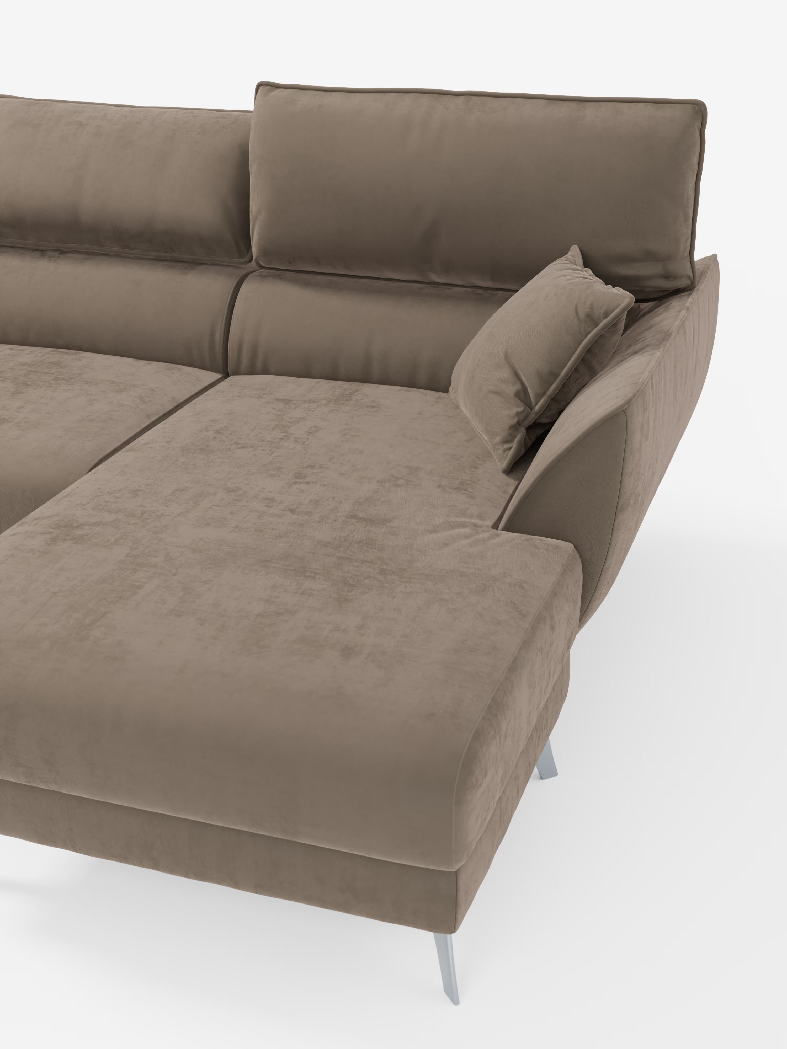 Michelangelo Canapé d'angle avec chaise longue et assises coulissantes - têtières réglables en tissu raffiné détachable effet velouté T30