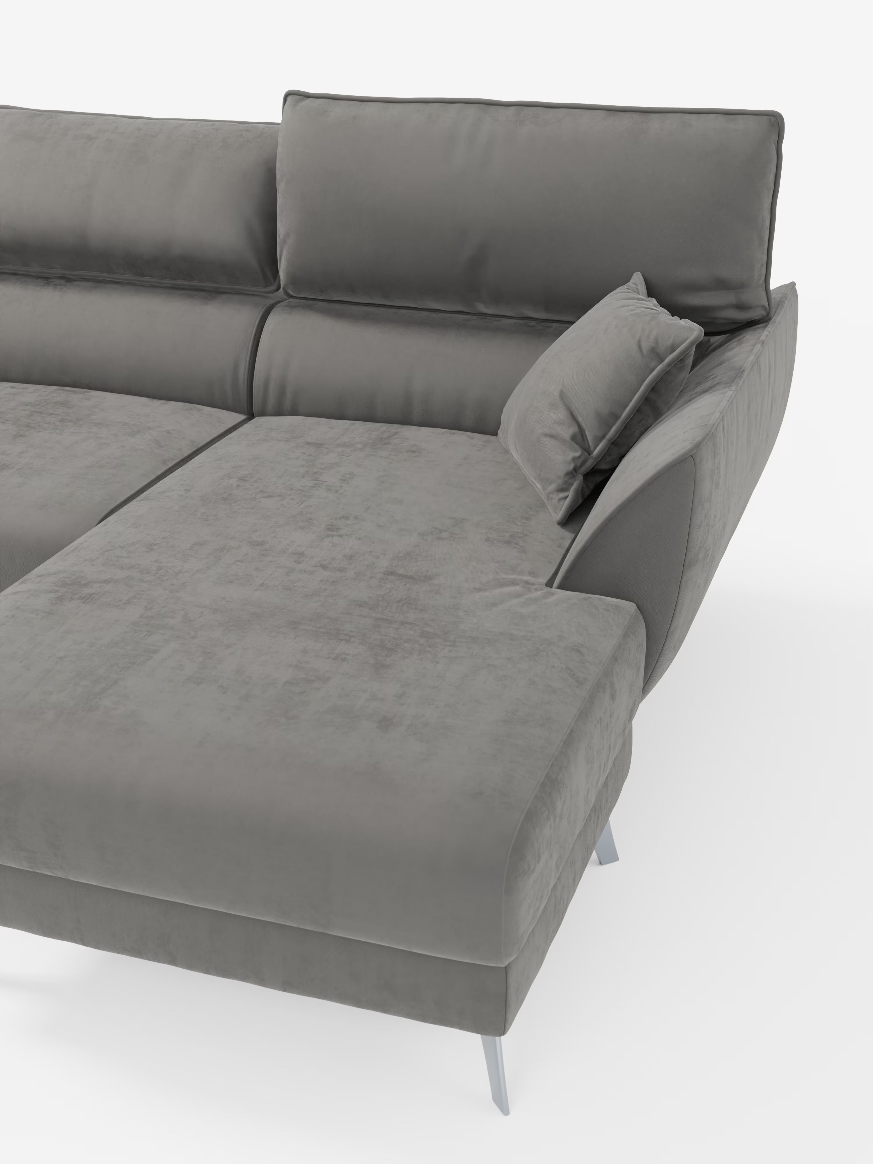 Michelangelo Canapé d'angle avec chaise longue et assises coulissantes - têtières réglables en tissu raffiné détachable effet velouté T30