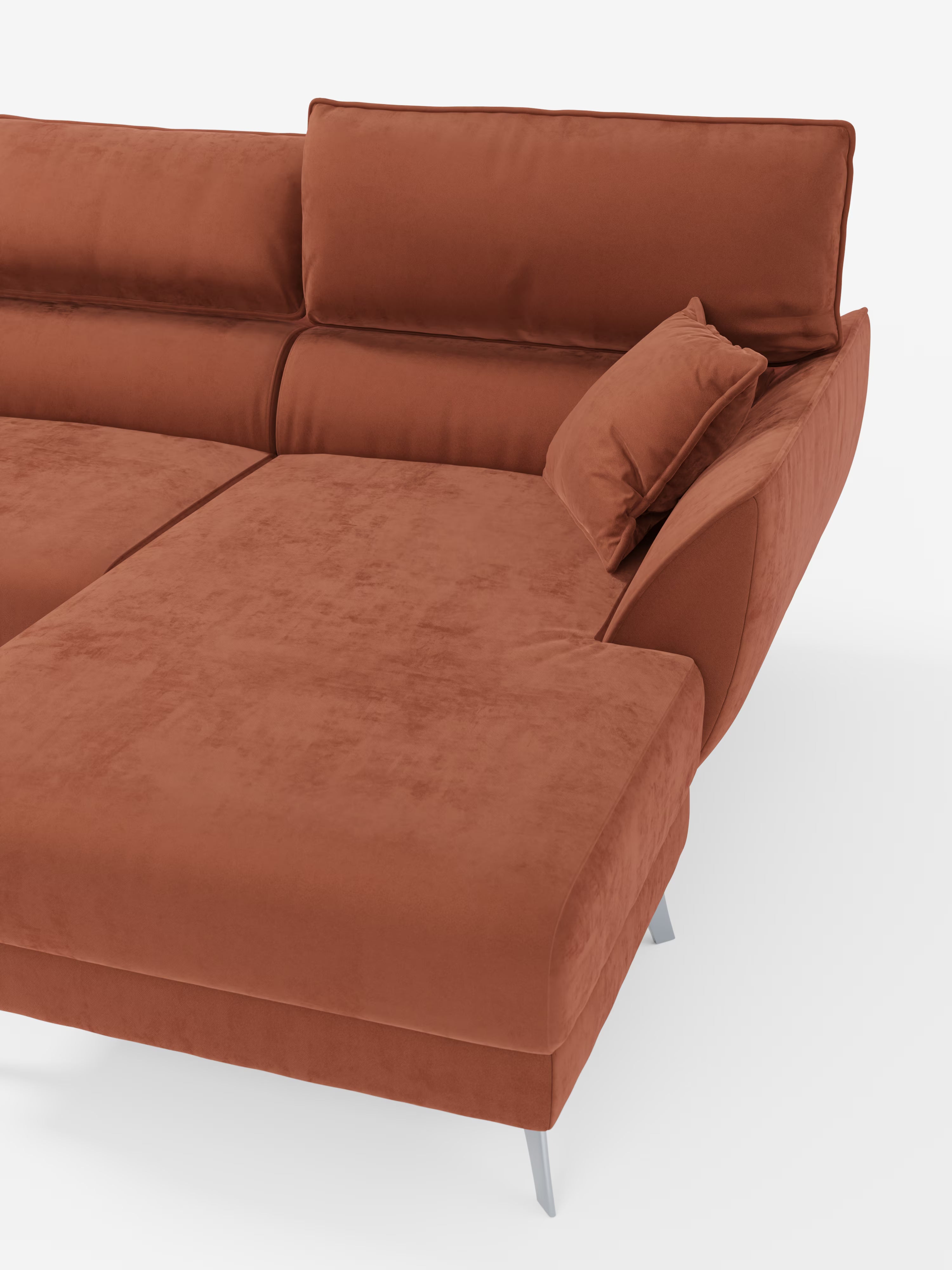 Michelangelo Canapé d'angle avec chaise longue et assises coulissantes - têtières réglables en tissu raffiné détachable effet velouté T30
