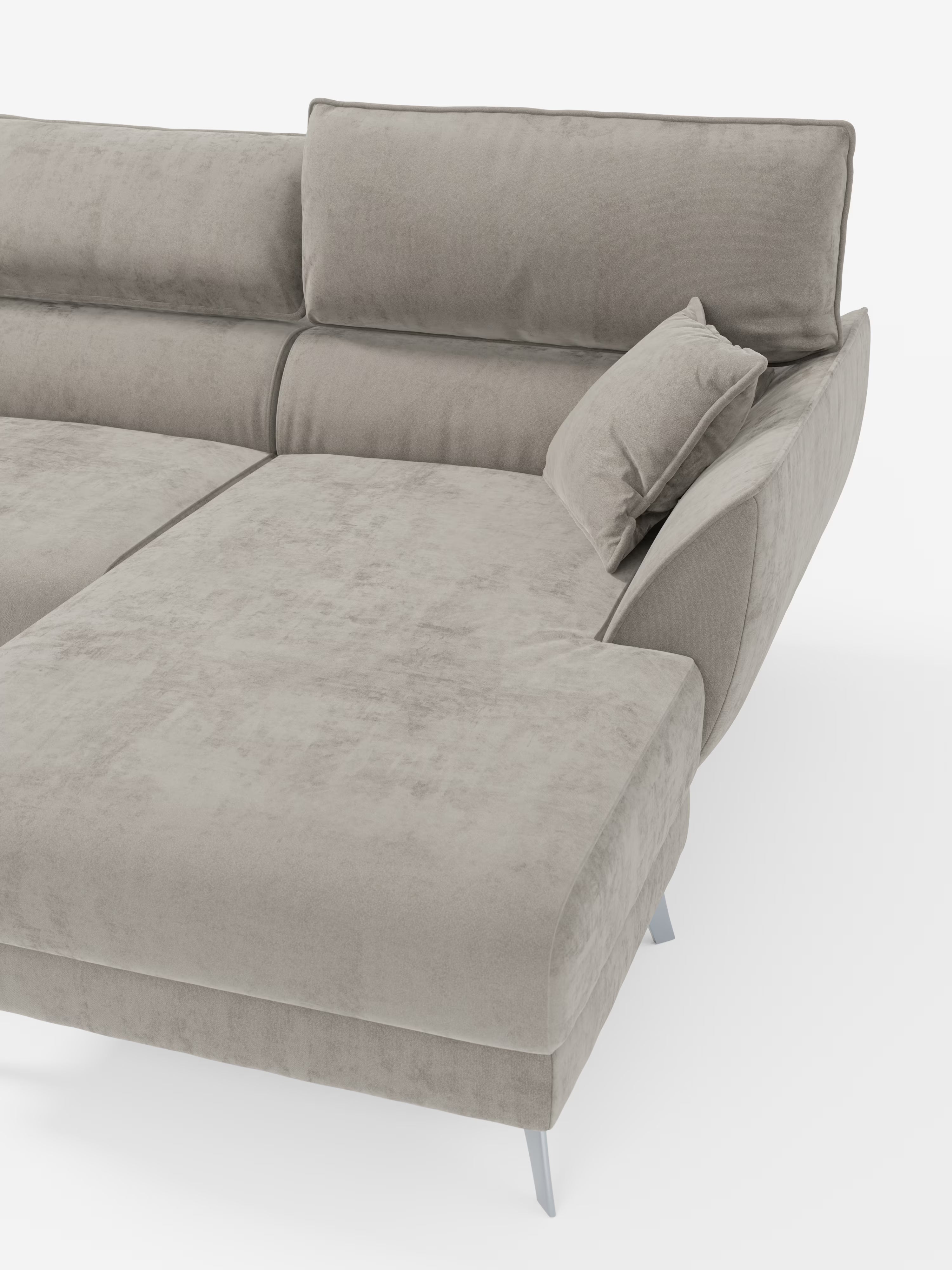 Michelangelo Canapé d'angle avec chaise longue et assises coulissantes - têtières réglables en tissu raffiné détachable effet velouté T30