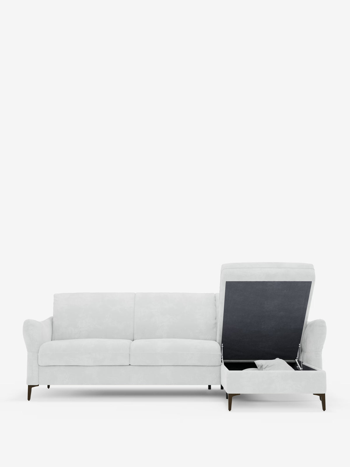 Dalia canapé-lit avec méridienne coffre de rangement et matelas de 18 cm de hauteur - pieds hauts et tissu anti-taches T30