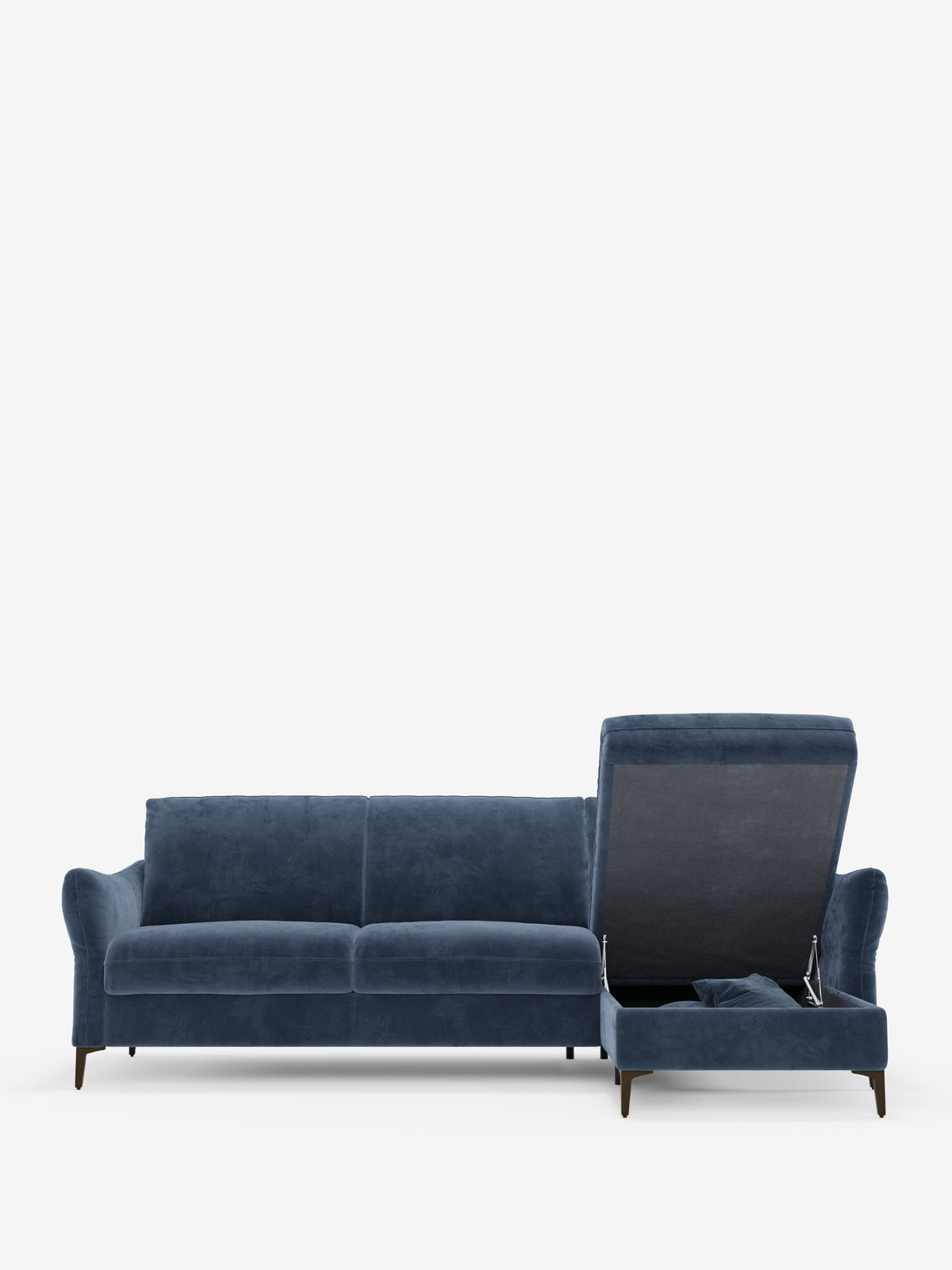 Dalia canapé-lit avec méridienne coffre de rangement et matelas de 18 cm de hauteur - pieds hauts et tissu anti-taches T30