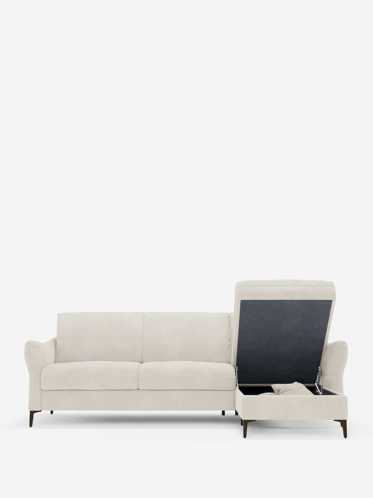 Dalia canapé-lit avec méridienne coffre de rangement et matelas de 18 cm de hauteur - pieds hauts et tissu anti-taches T30