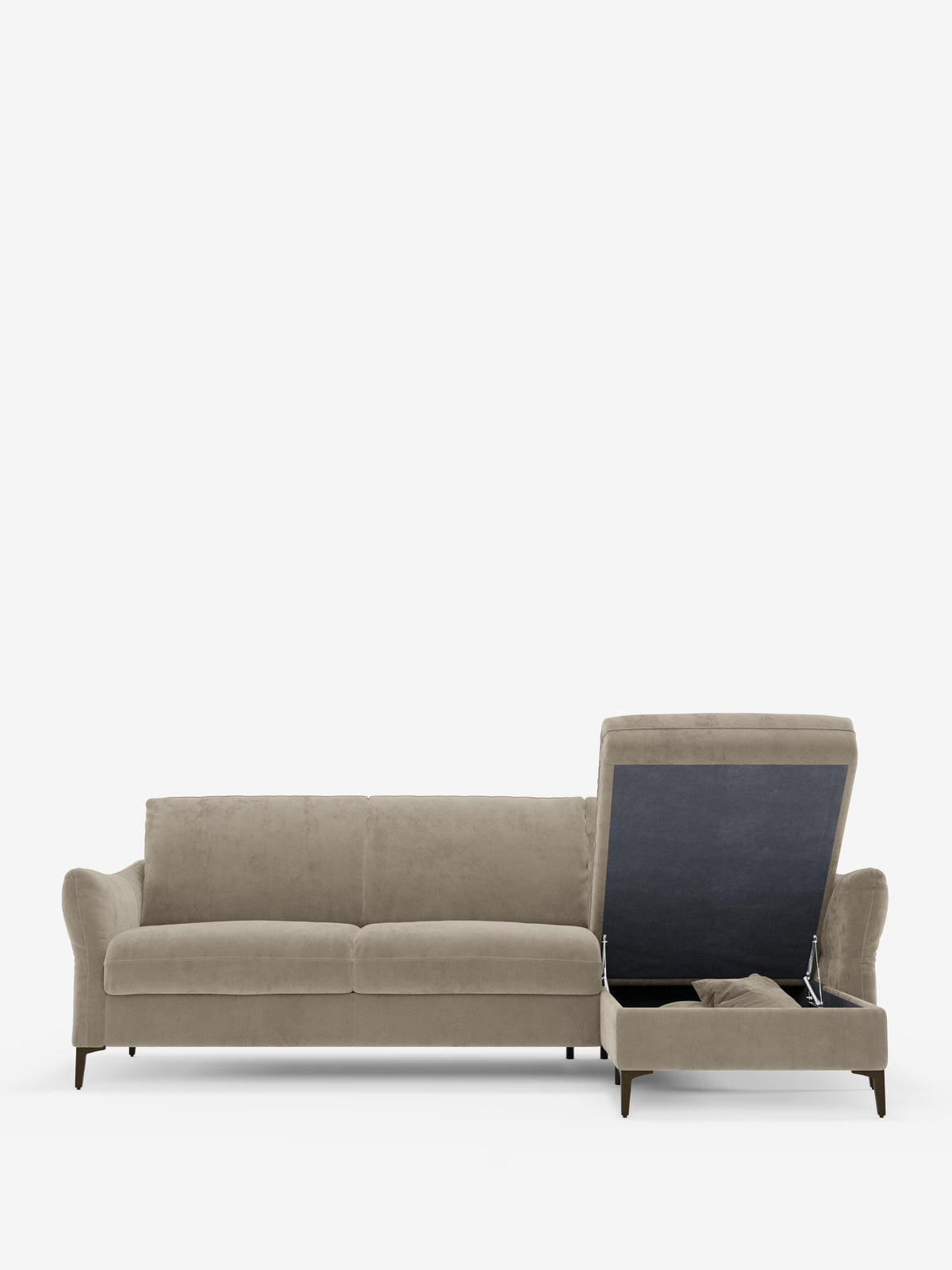 Dalia canapé-lit avec méridienne coffre de rangement et matelas de 18 cm de hauteur - pieds hauts et tissu anti-taches T30