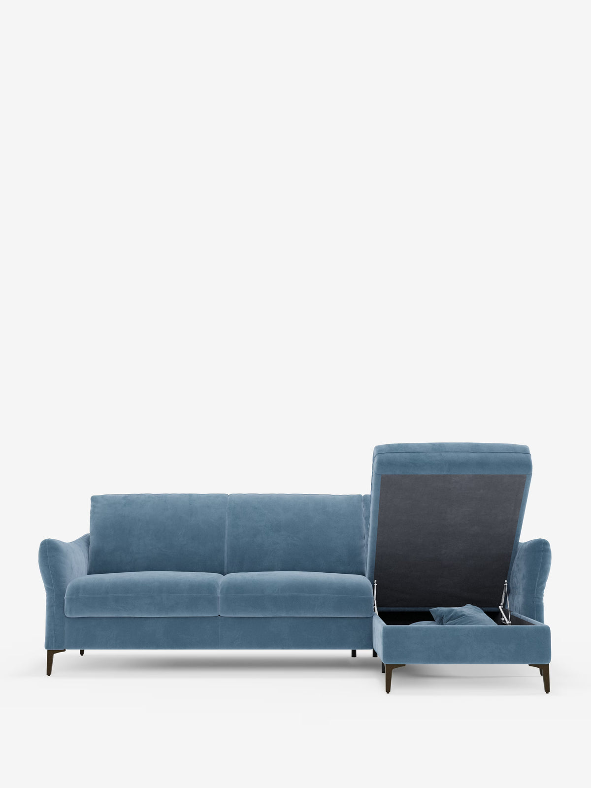 Dalia canapé-lit avec méridienne coffre de rangement et matelas de 18 cm de hauteur - pieds hauts et tissu anti-taches T30