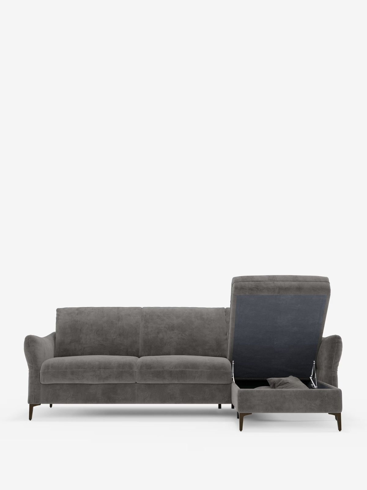 Dalia canapé-lit avec méridienne coffre de rangement et matelas de 18 cm de hauteur - pieds hauts et tissu anti-taches T30