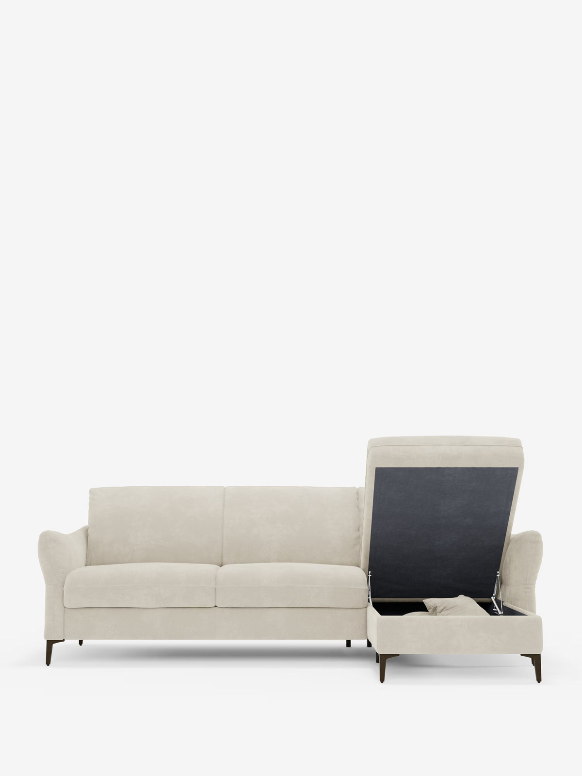Dalia canapé-lit avec méridienne coffre de rangement et matelas de 18 cm de hauteur - pieds hauts et tissu anti-taches T30