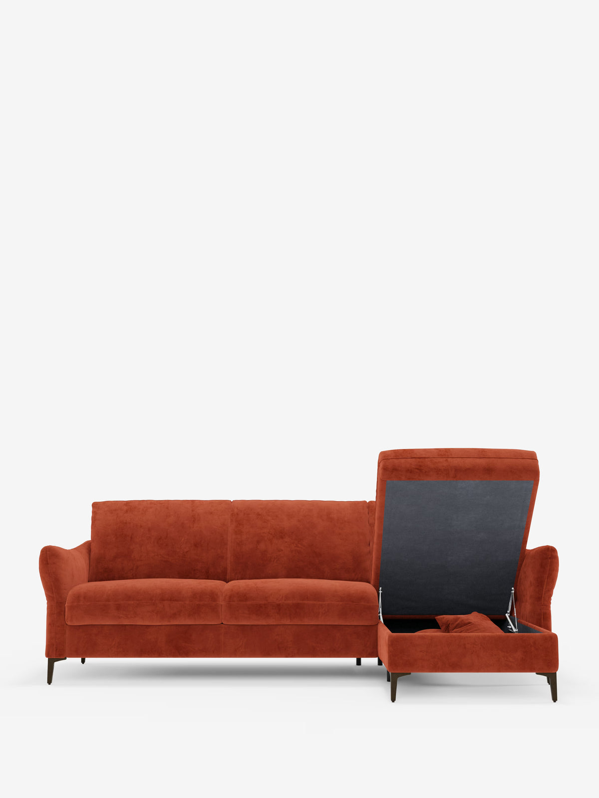 Dalia canapé-lit avec méridienne coffre de rangement et matelas de 18 cm de hauteur - pieds hauts et tissu anti-taches T30