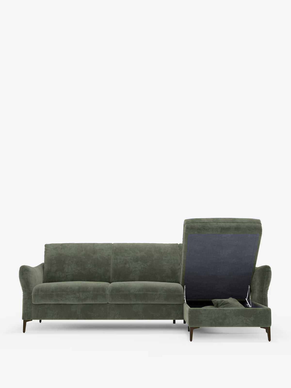 Dalia canapé-lit avec méridienne coffre de rangement et matelas de 18 cm de hauteur - pieds hauts et tissu anti-taches T30
