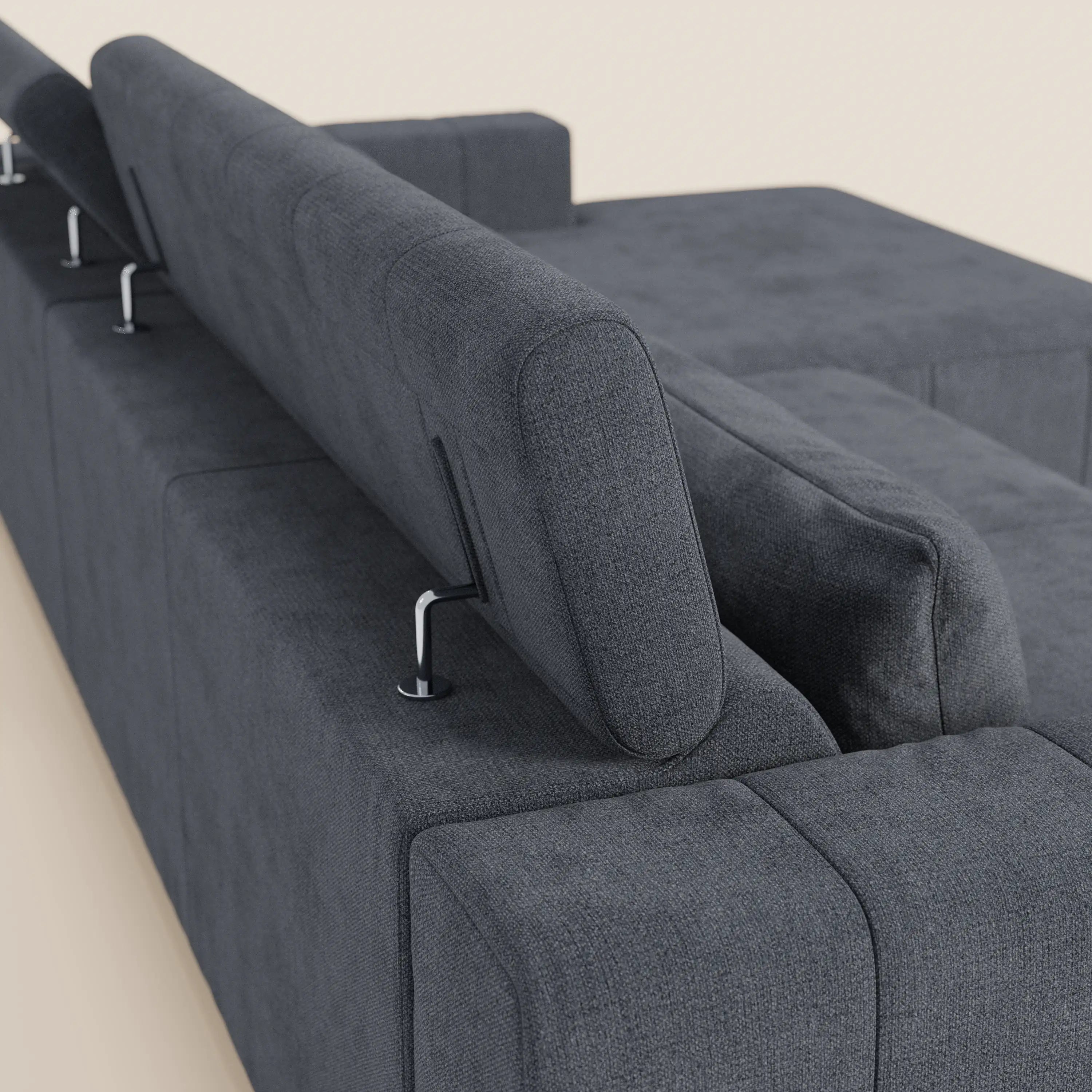 Doric Divano angolare con penisola e sedute allungabili con relax elettrico - poggiatesta reclinabili in tessuto smacchiabile T23 - divani.store