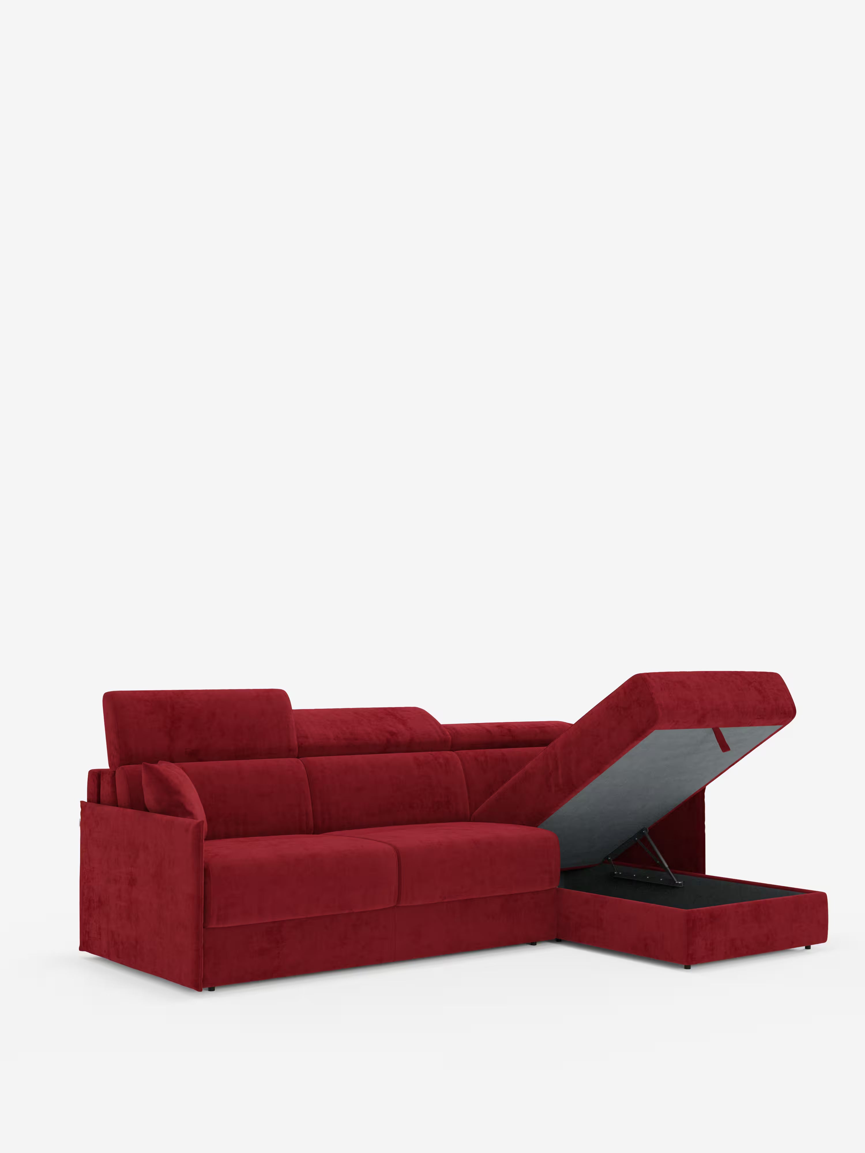 Miryam canapé convertible d'angle compact - têtières inclinables et méridienne coffre en tissu détachable T31