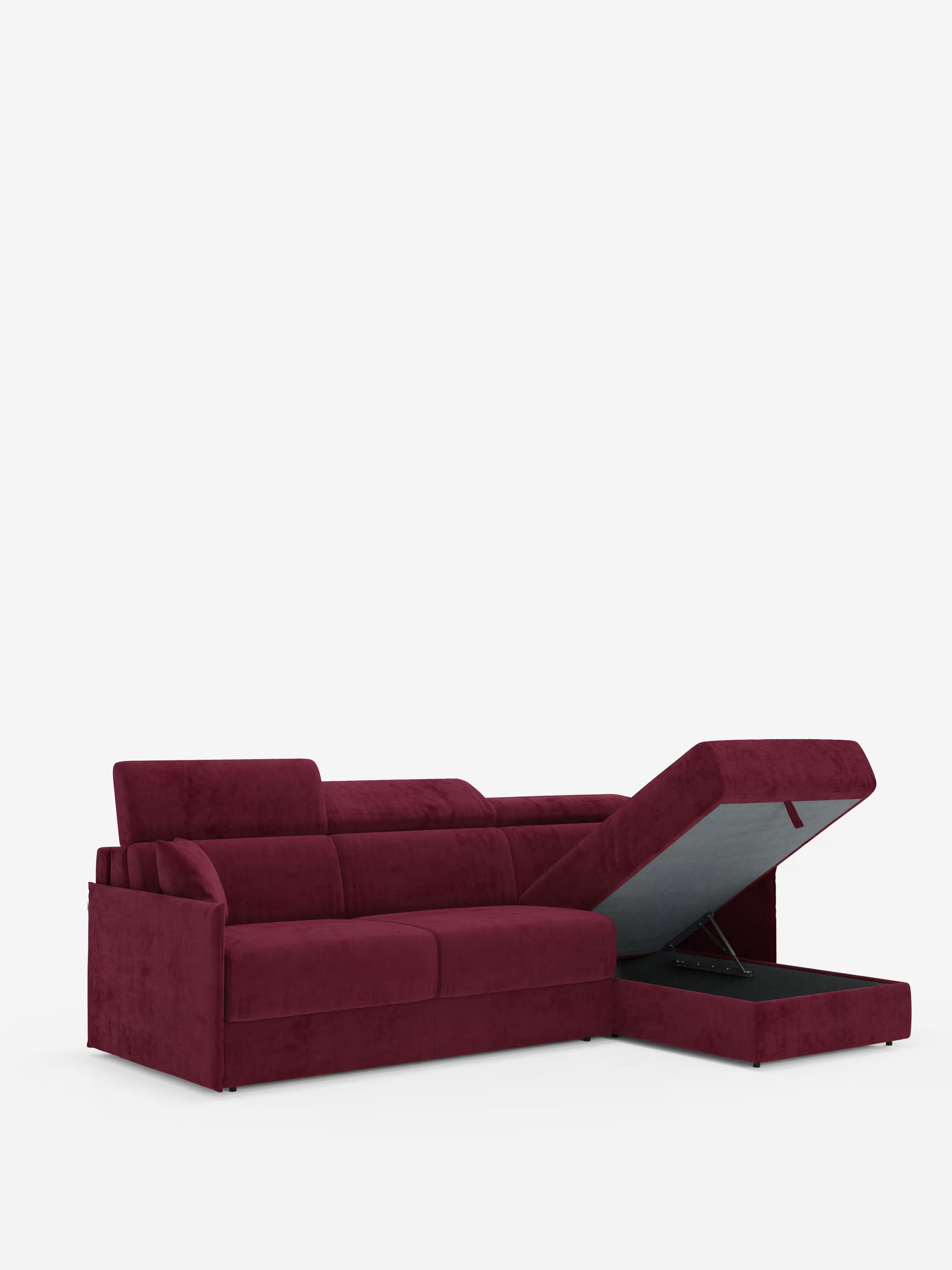 Miryam canapé convertible d'angle compact - têtières inclinables et méridienne coffre en tissu détachable T31