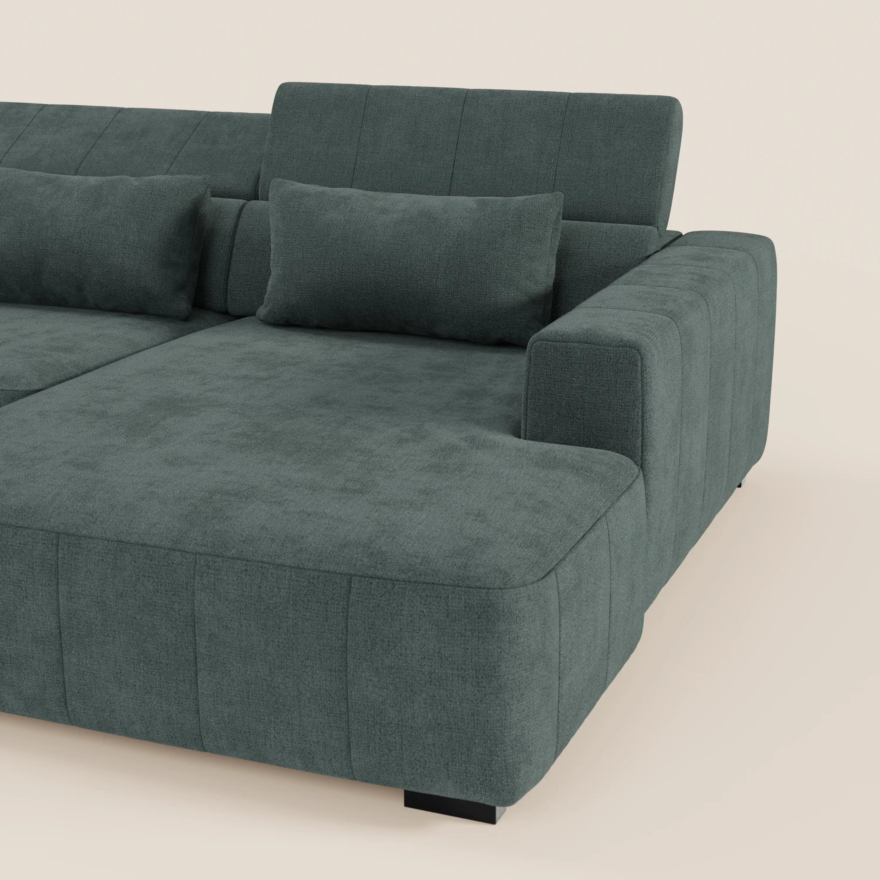 Doric Divano angolare con penisola e sedute allungabili con relax elettrico - poggiatesta reclinabili in tessuto smacchiabile T23
