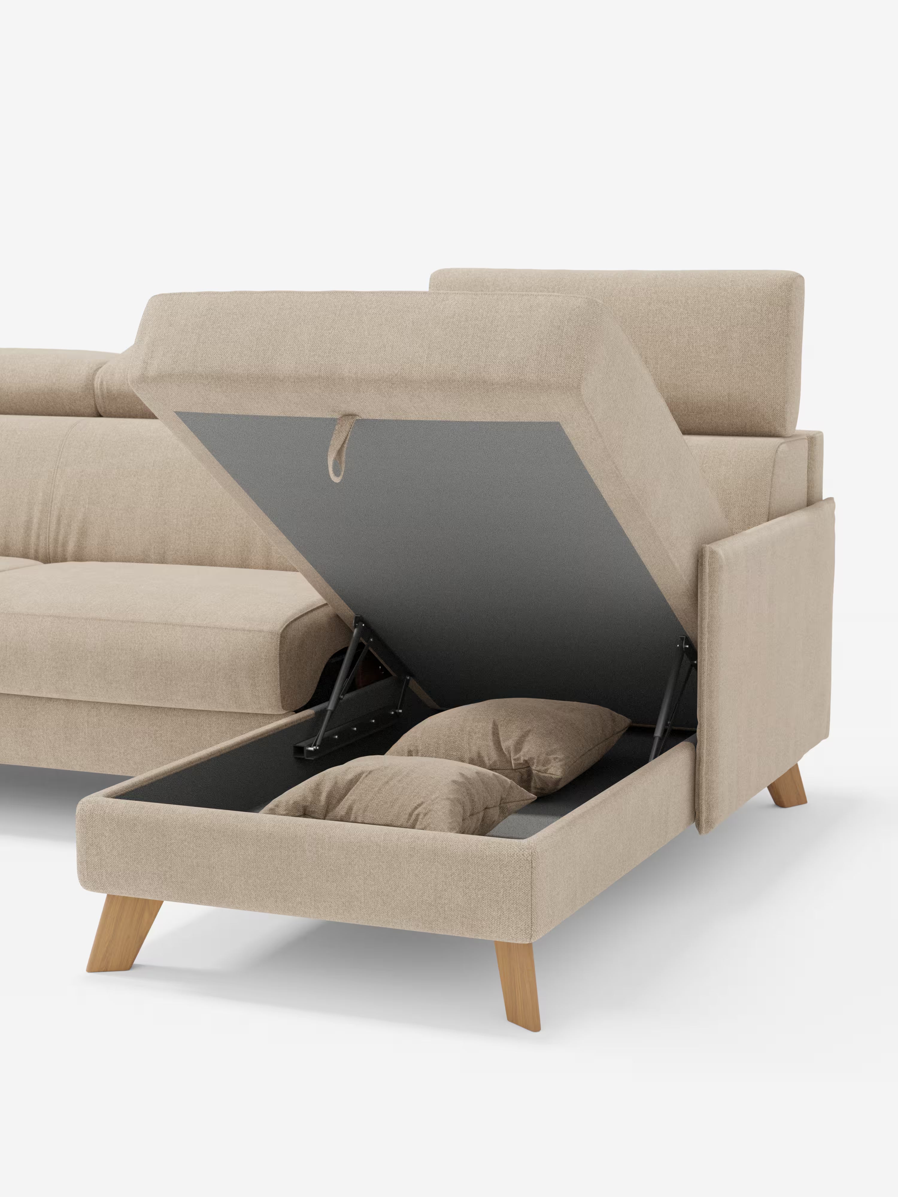 Sole Canapé d'angle convertible avec chaise longue avec coffre et têtières inclinables - tissu détachable T23