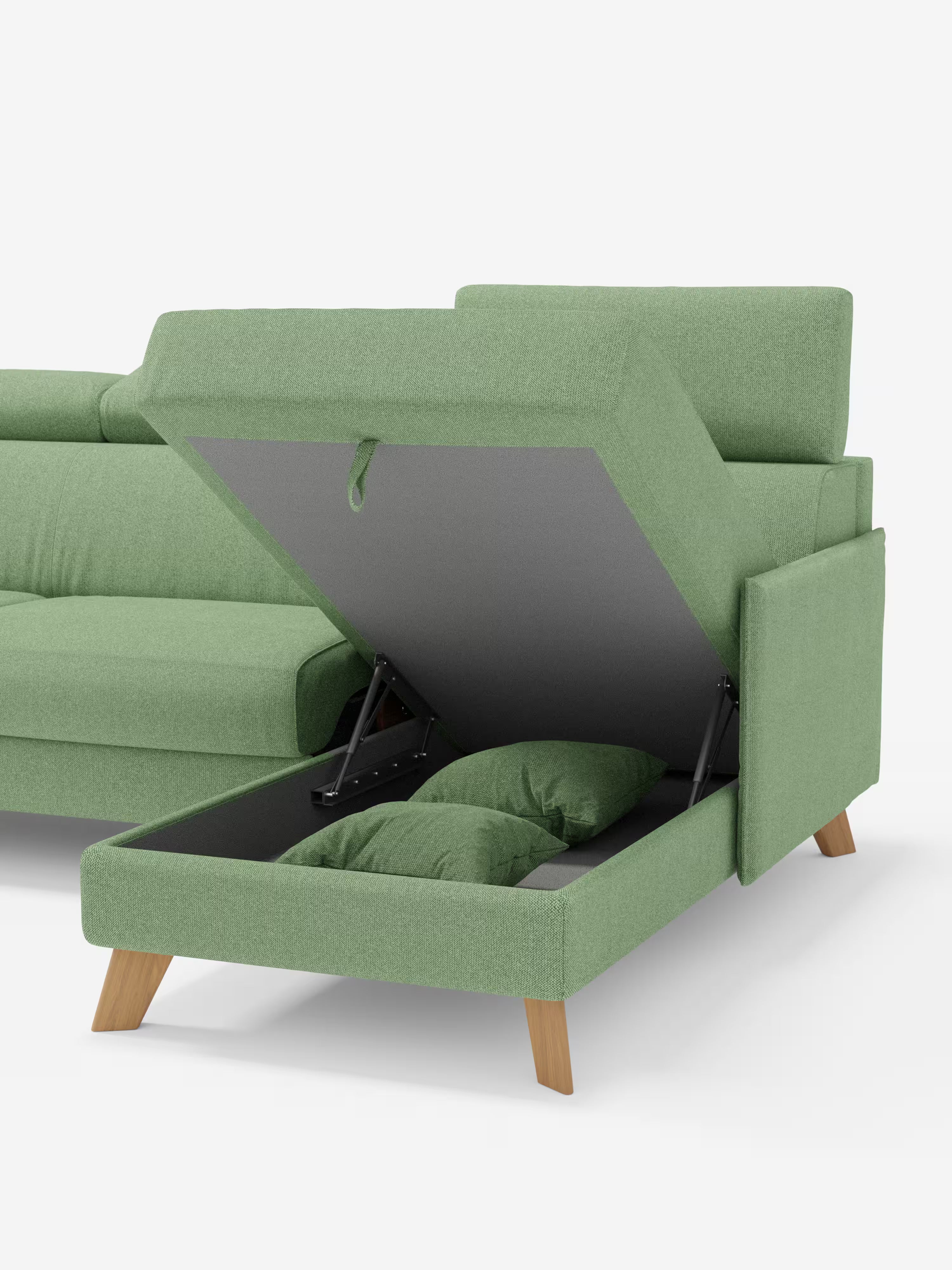 Sole Canapé d'angle convertible avec chaise longue avec coffre et têtières inclinables - tissu détachable T23