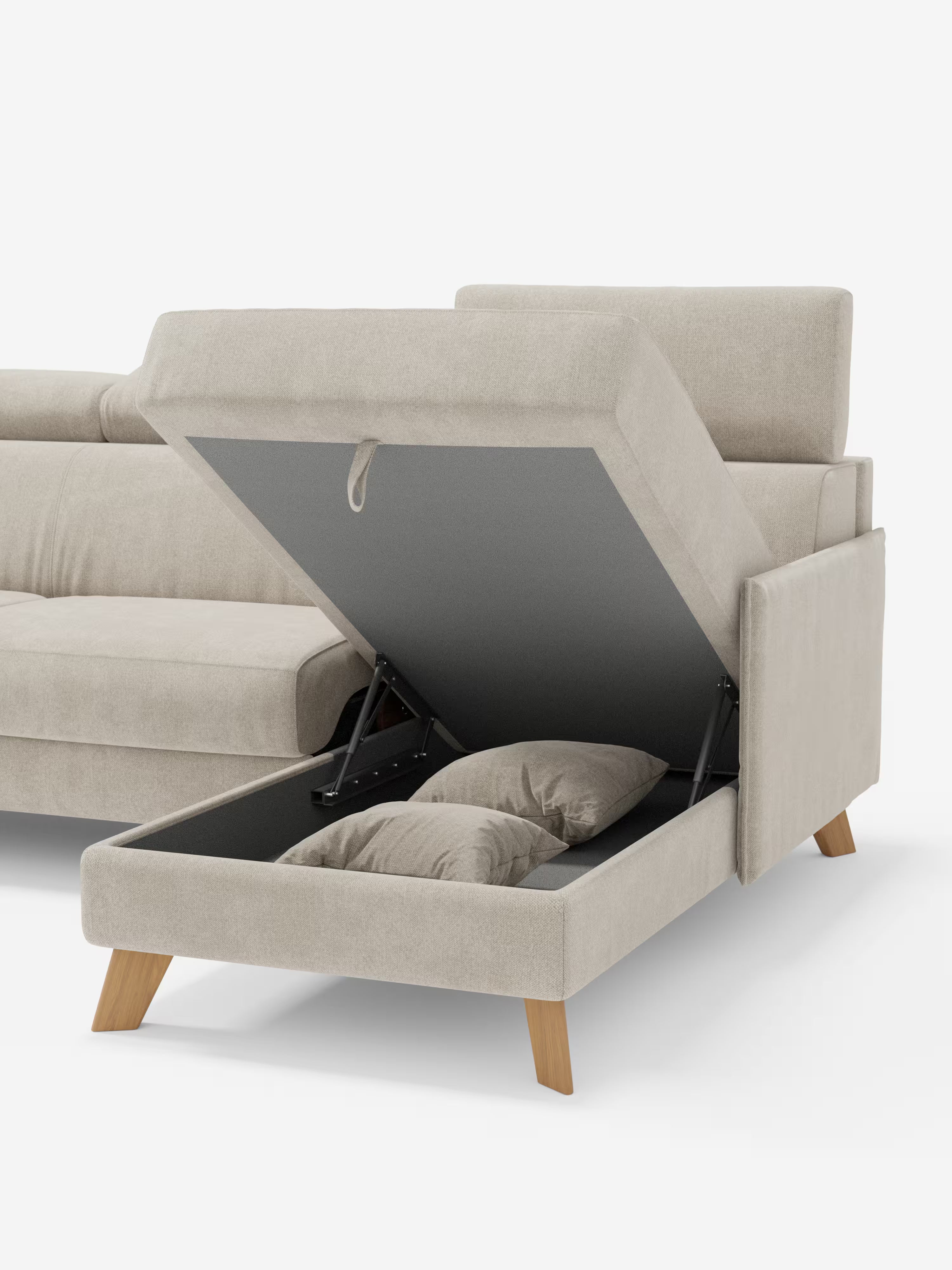 Sole Canapé d'angle convertible avec chaise longue avec coffre et têtières inclinables - tissu détachable T23
