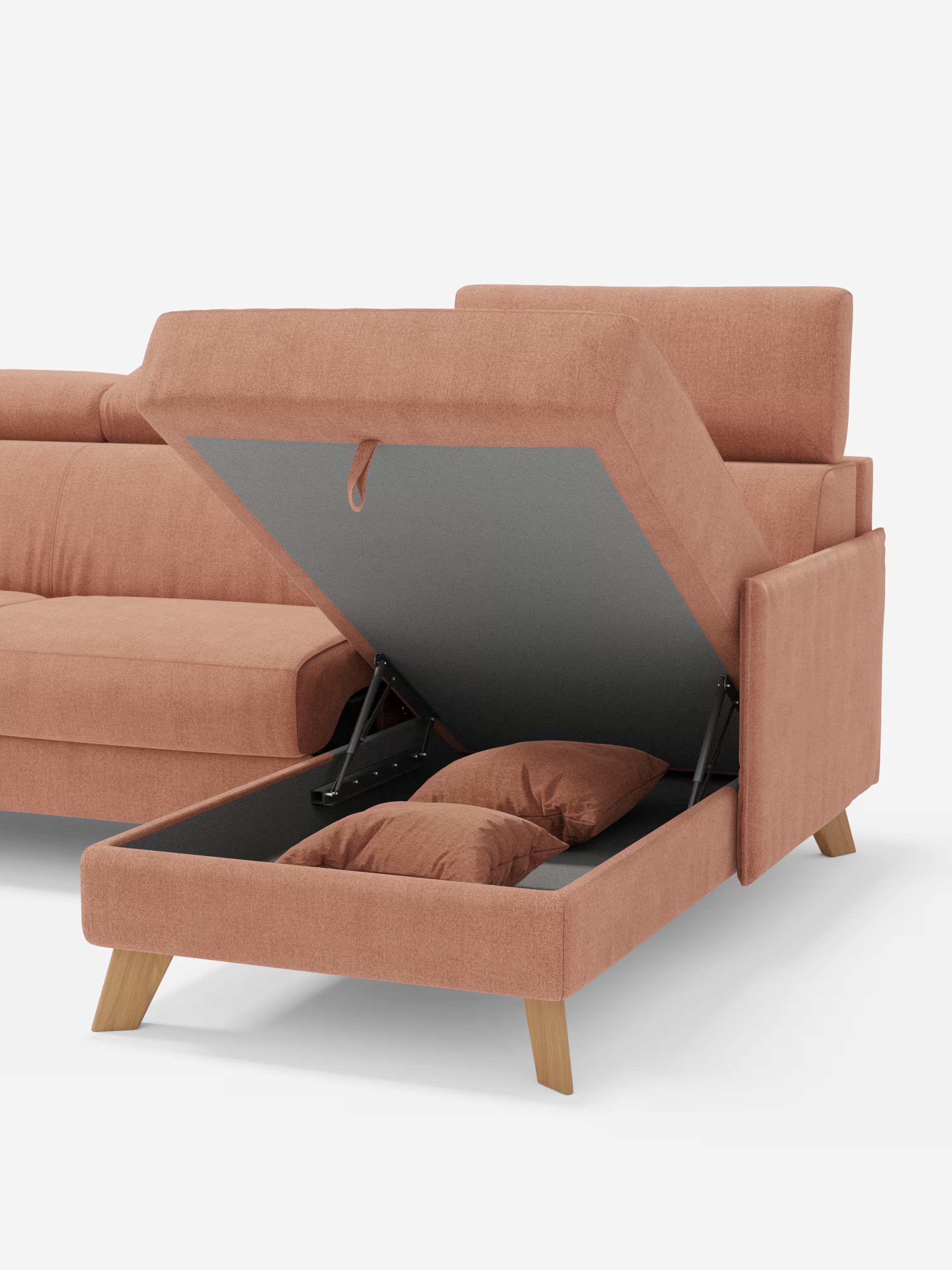 Sole Canapé d'angle convertible avec chaise longue avec coffre et têtières inclinables - tissu détachable T23