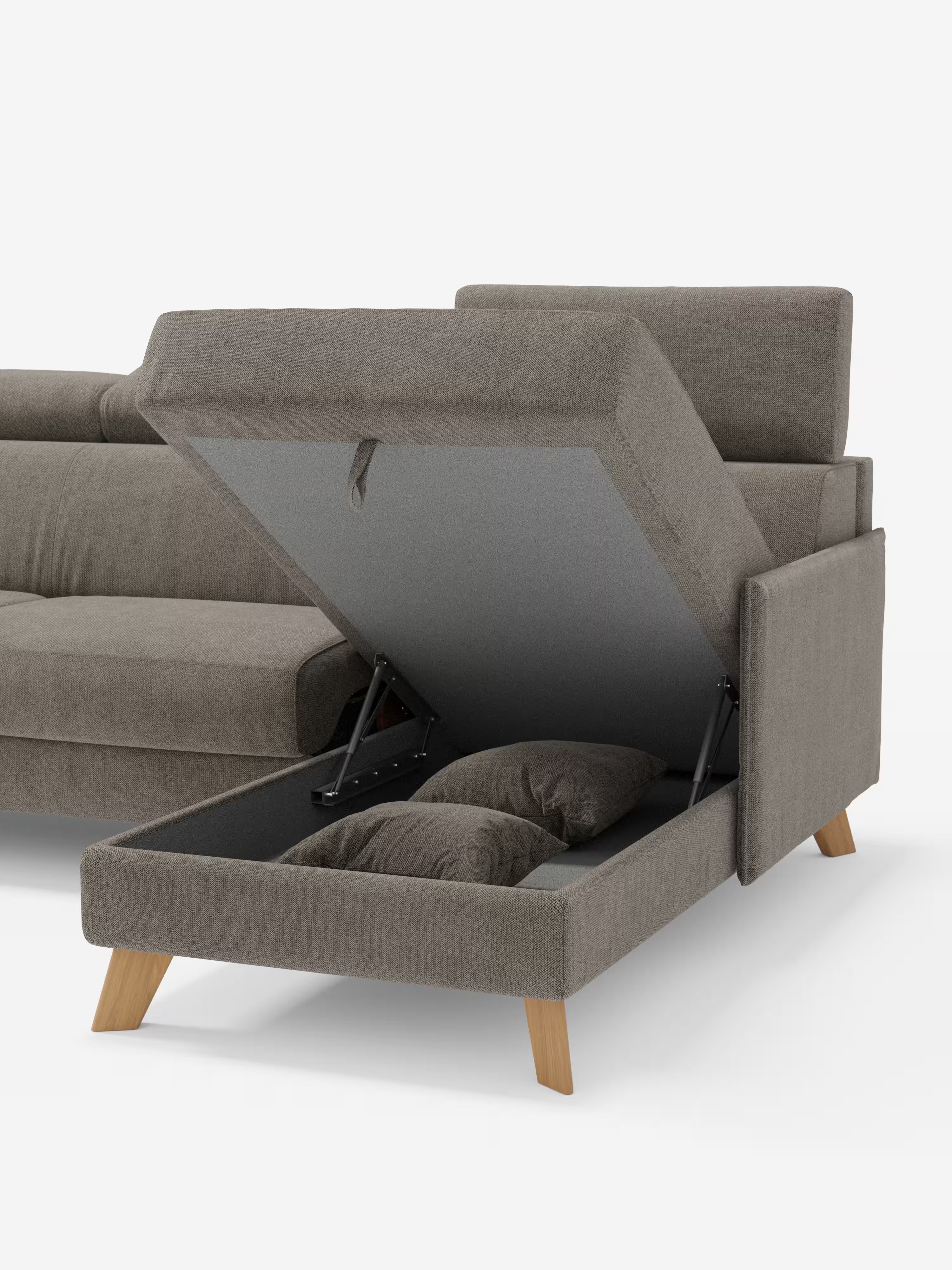 Sole Canapé d'angle convertible avec chaise longue avec coffre et têtières inclinables - tissu détachable T23