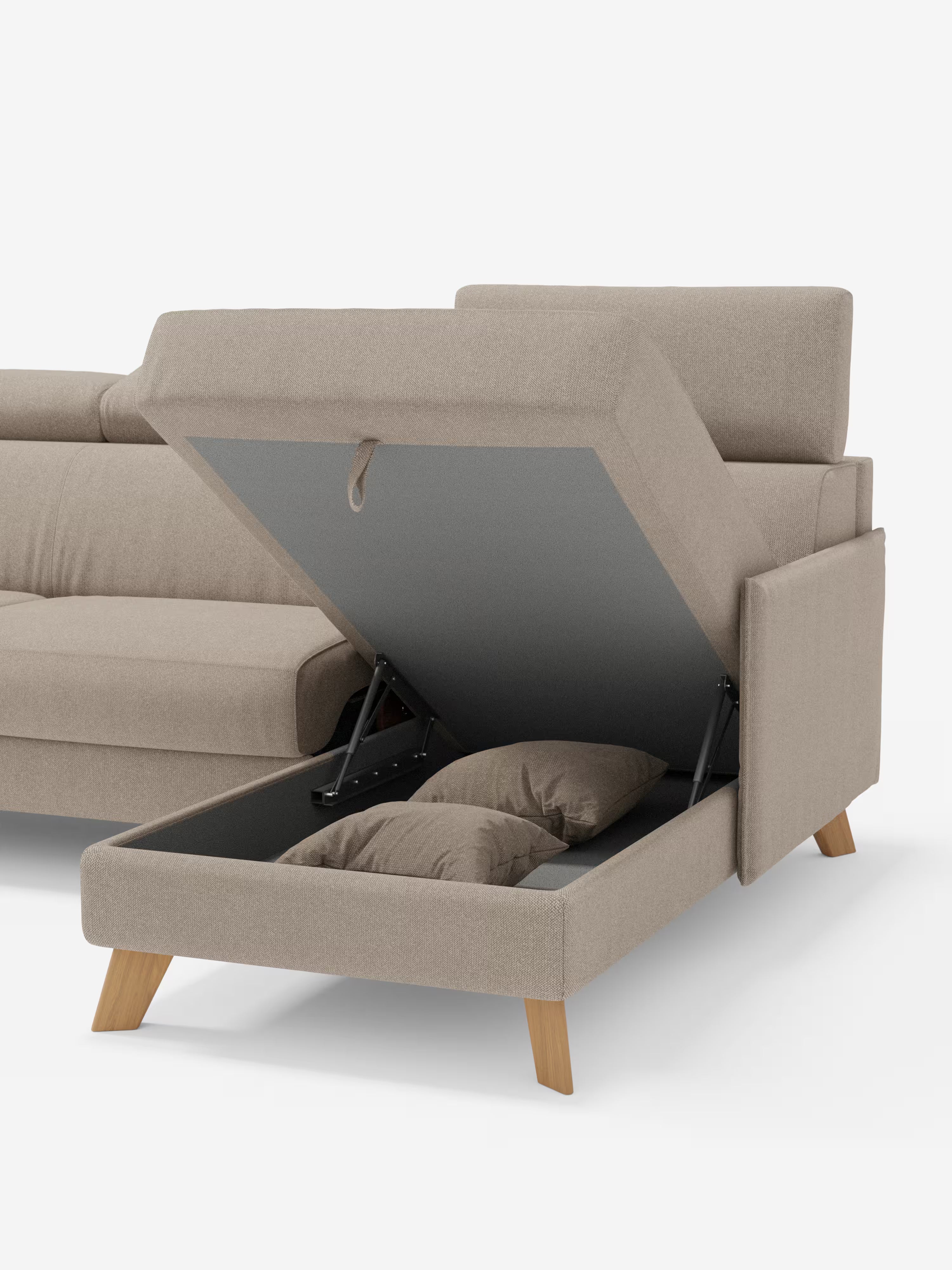 Sole Canapé d'angle convertible avec chaise longue avec coffre et têtières inclinables - tissu détachable T23