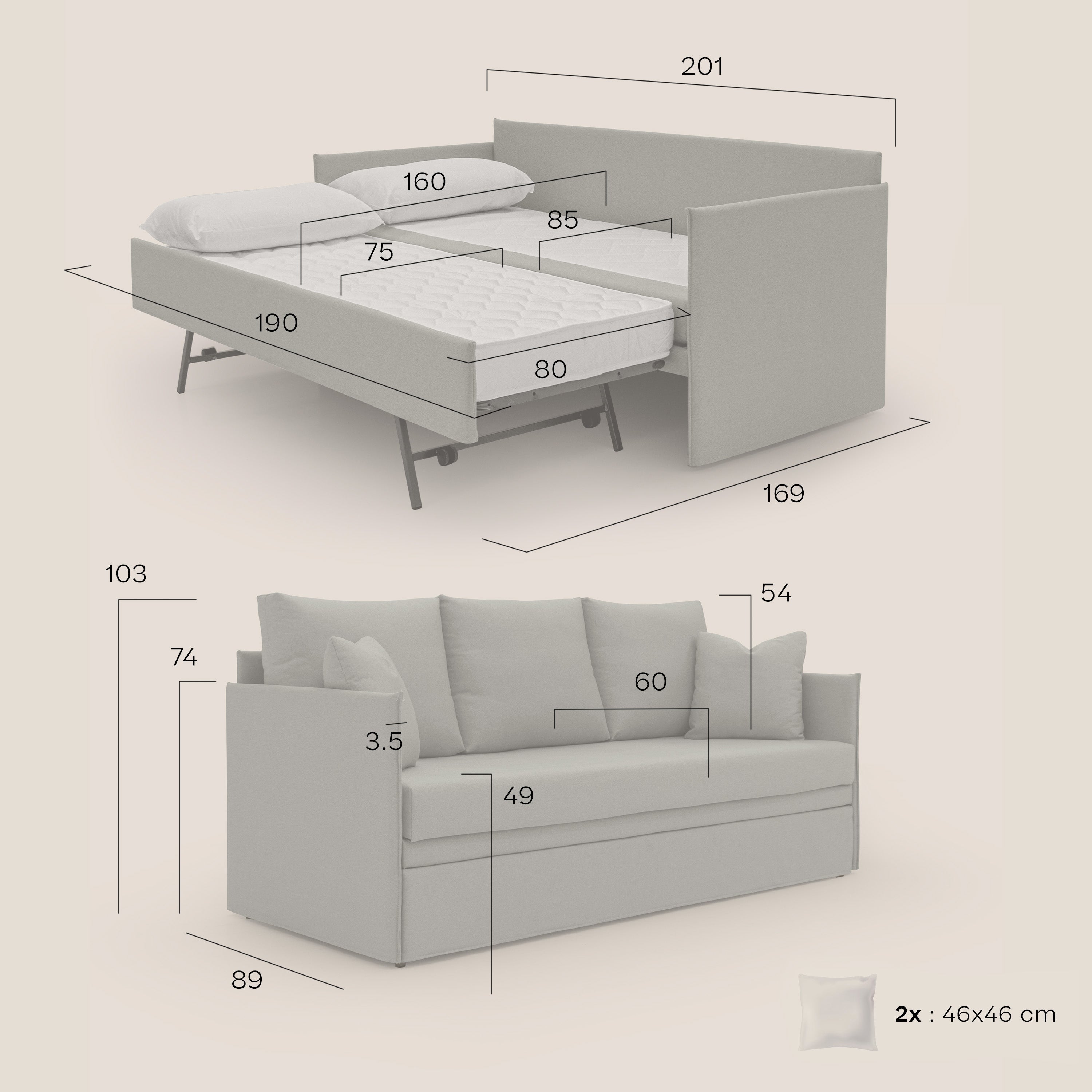 Brera Divano duplex con doppio letto in tessuto simil cotone impermeabile T13 blu - divani.store