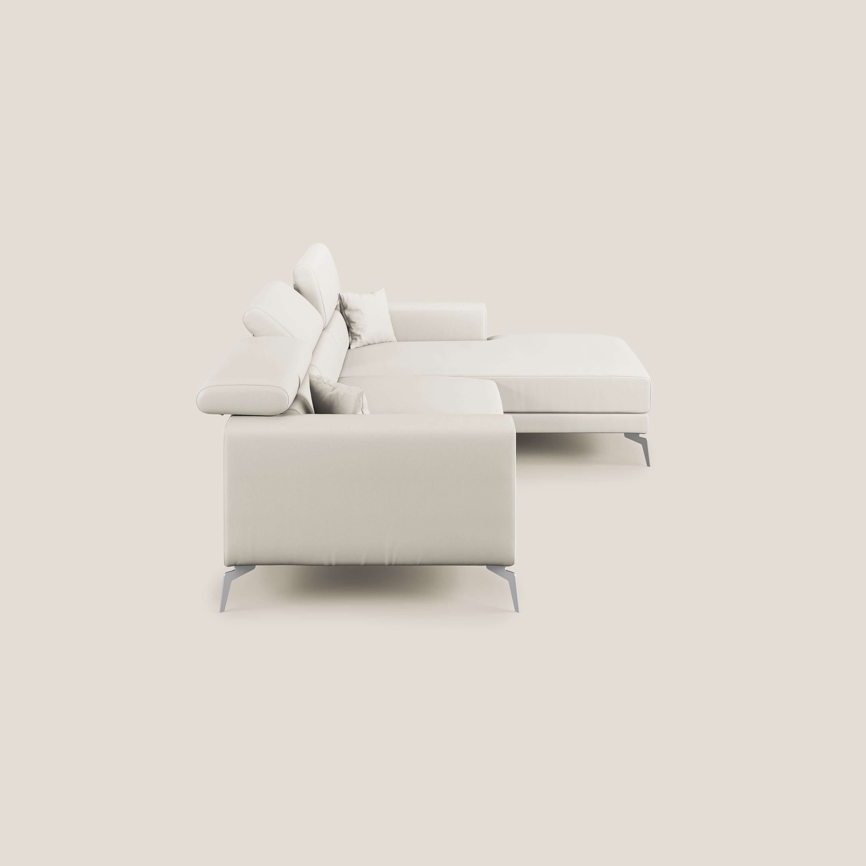 Blade Divano moderno angolare con poggiatesta reclinabili in Ecopelle T04 bianco - divani.store
