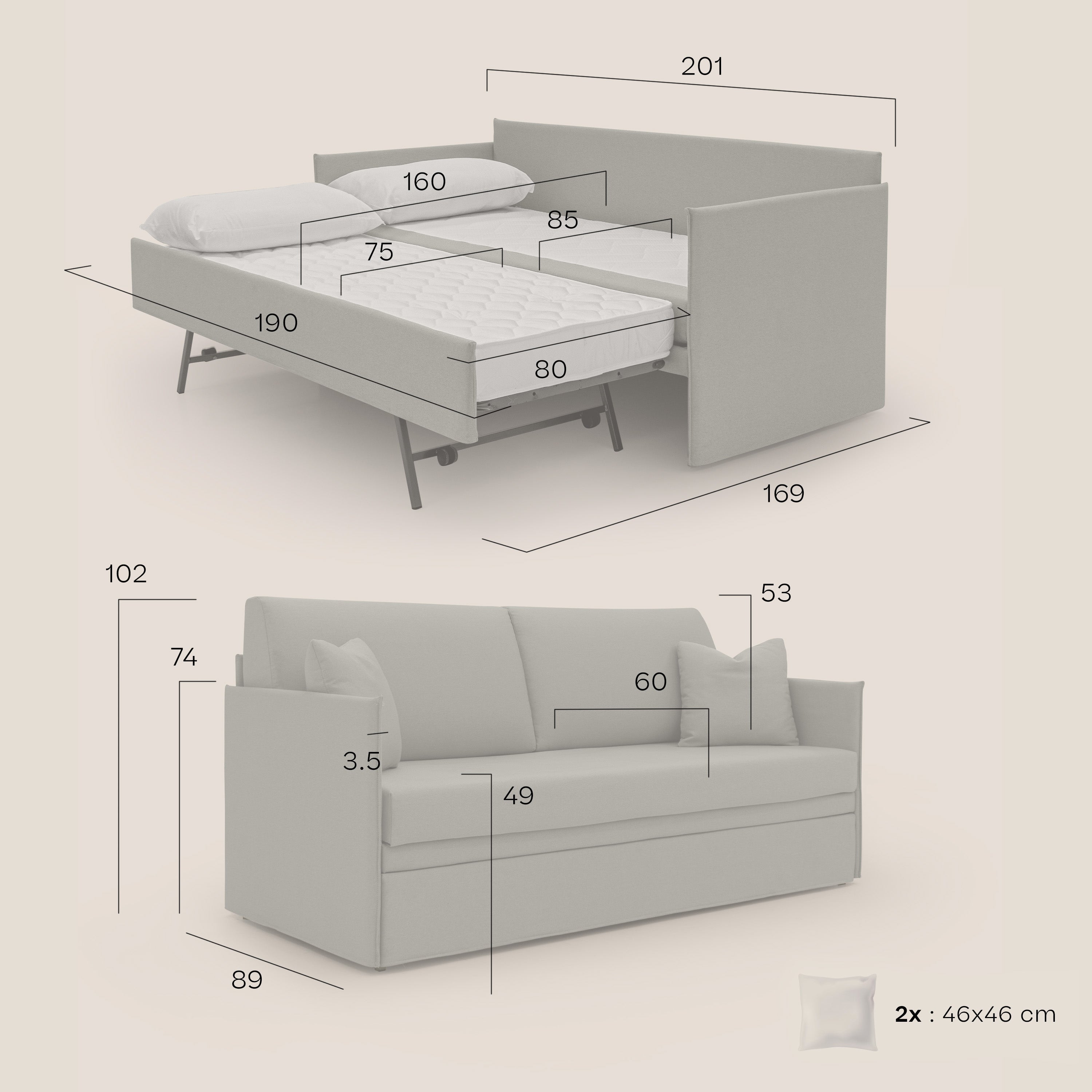Tortona Divano duplex con doppio letto in tessuto simil cotone impermeabile T13 rosso - divani.store