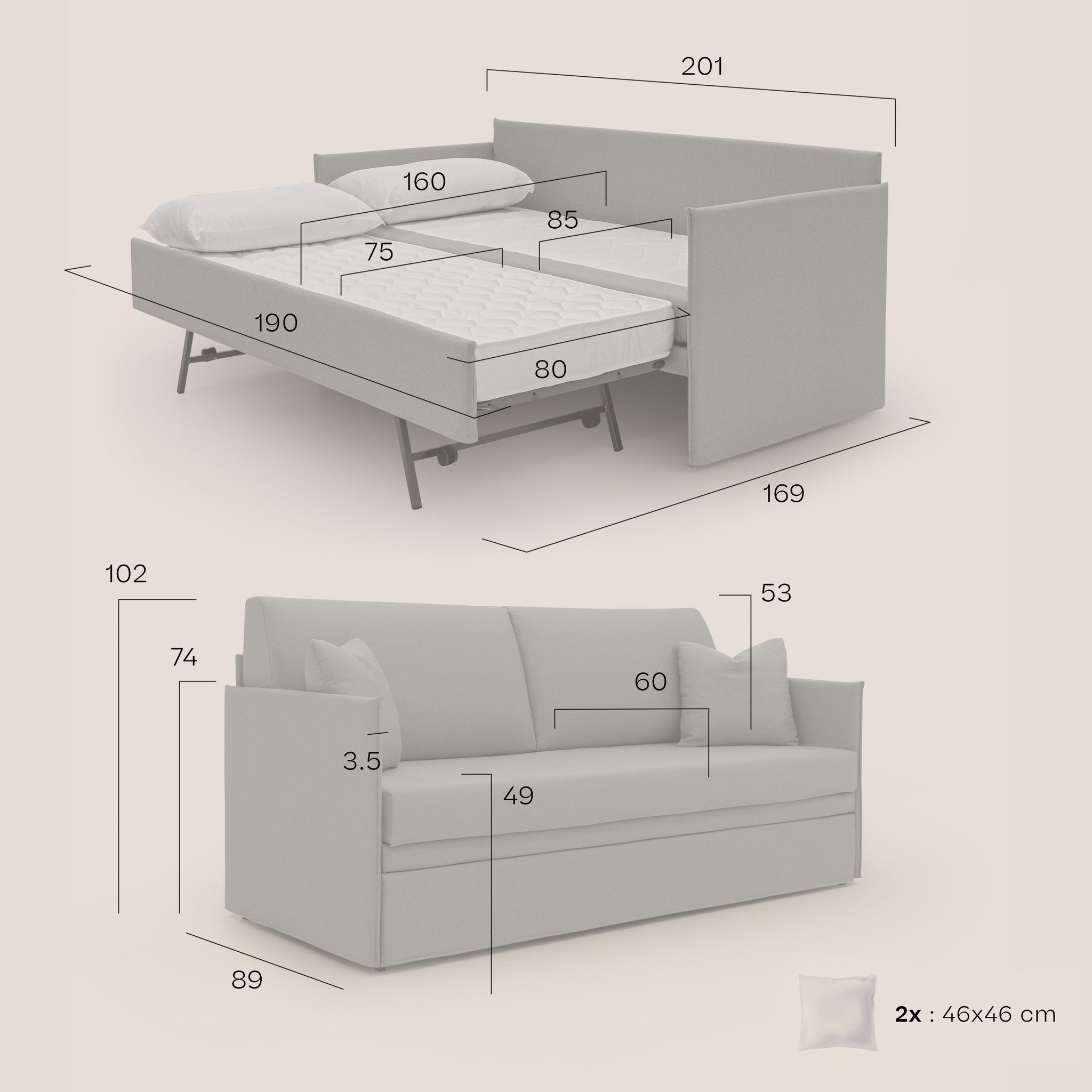 Tortona Canapé duplex avec lits jumeaux et tissu effet coton imperméable T13