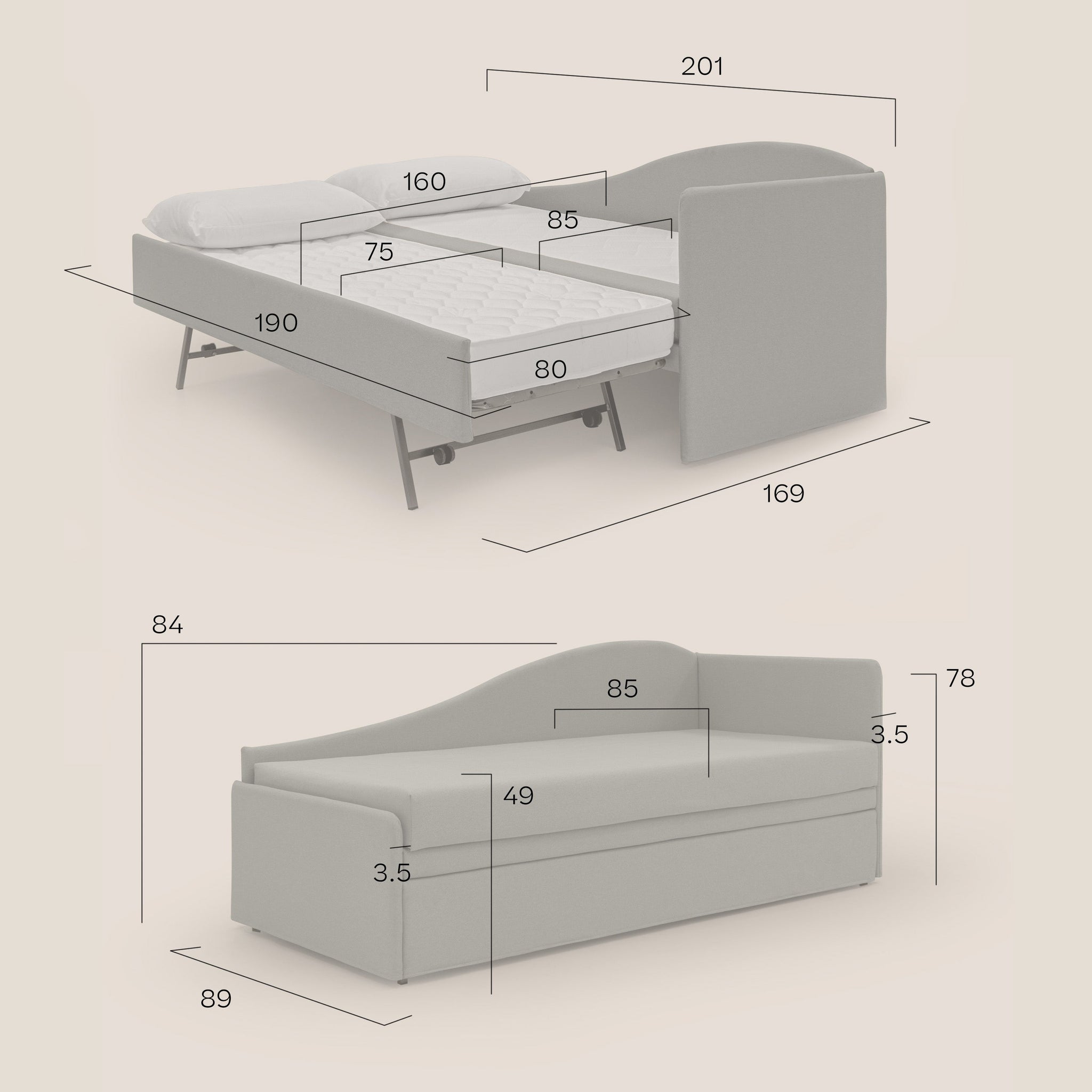 Nolo Canapé duplex avec lits jumeaux et tissu effet coton imperméable T13