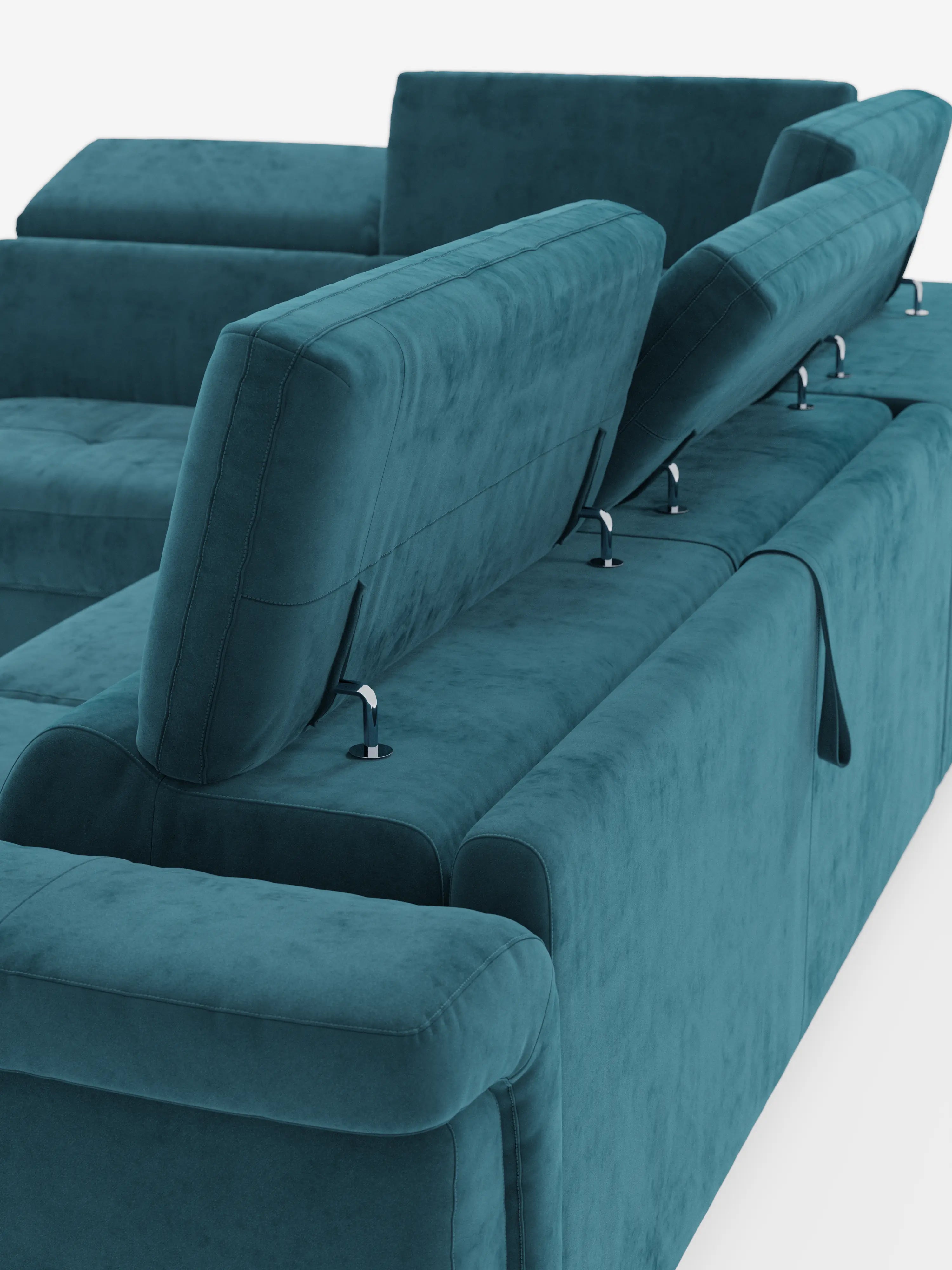 Capri canapé d'angle convertible avec Têtières Réglables et Matelas haute performance en Tissu Effet Velours Détachable T30