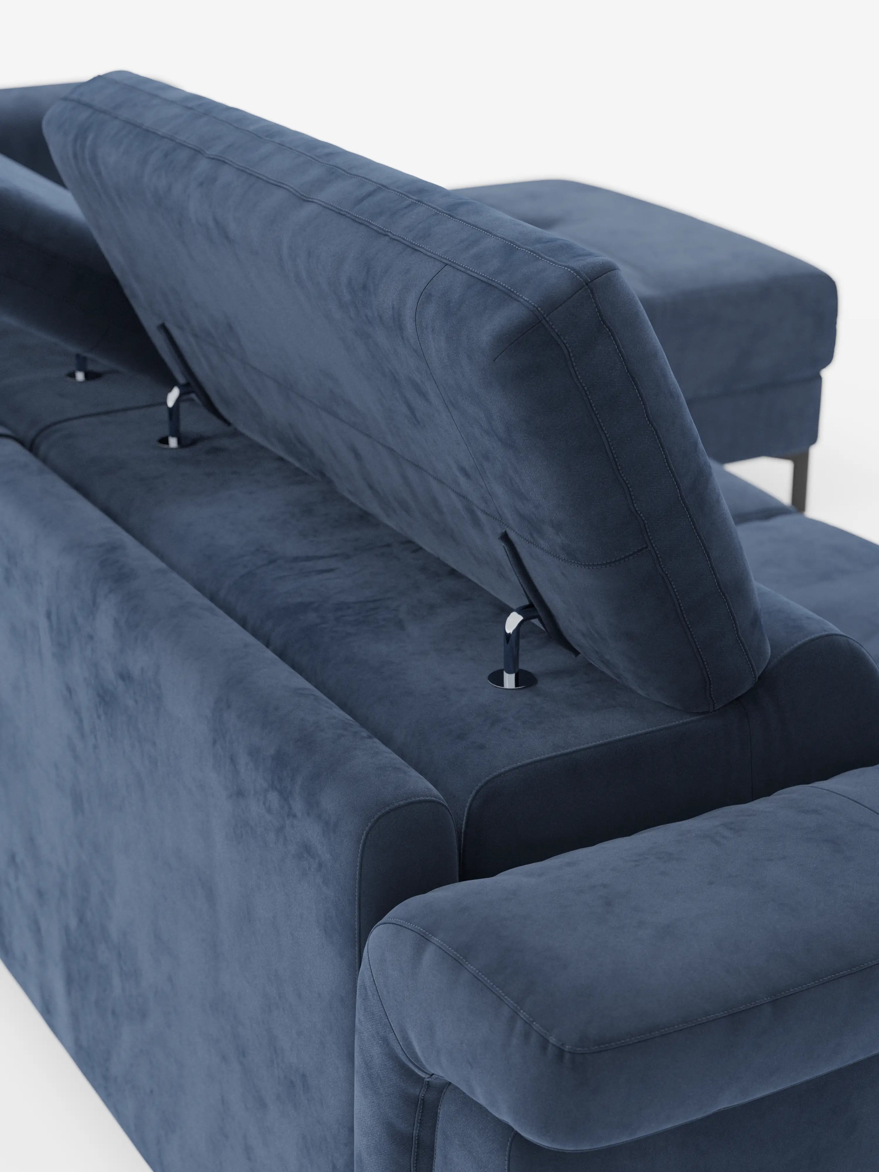 Capri canapé convertible avec méridienne coffre et têtières réglables - Tissu Effet Velours Détachable T30