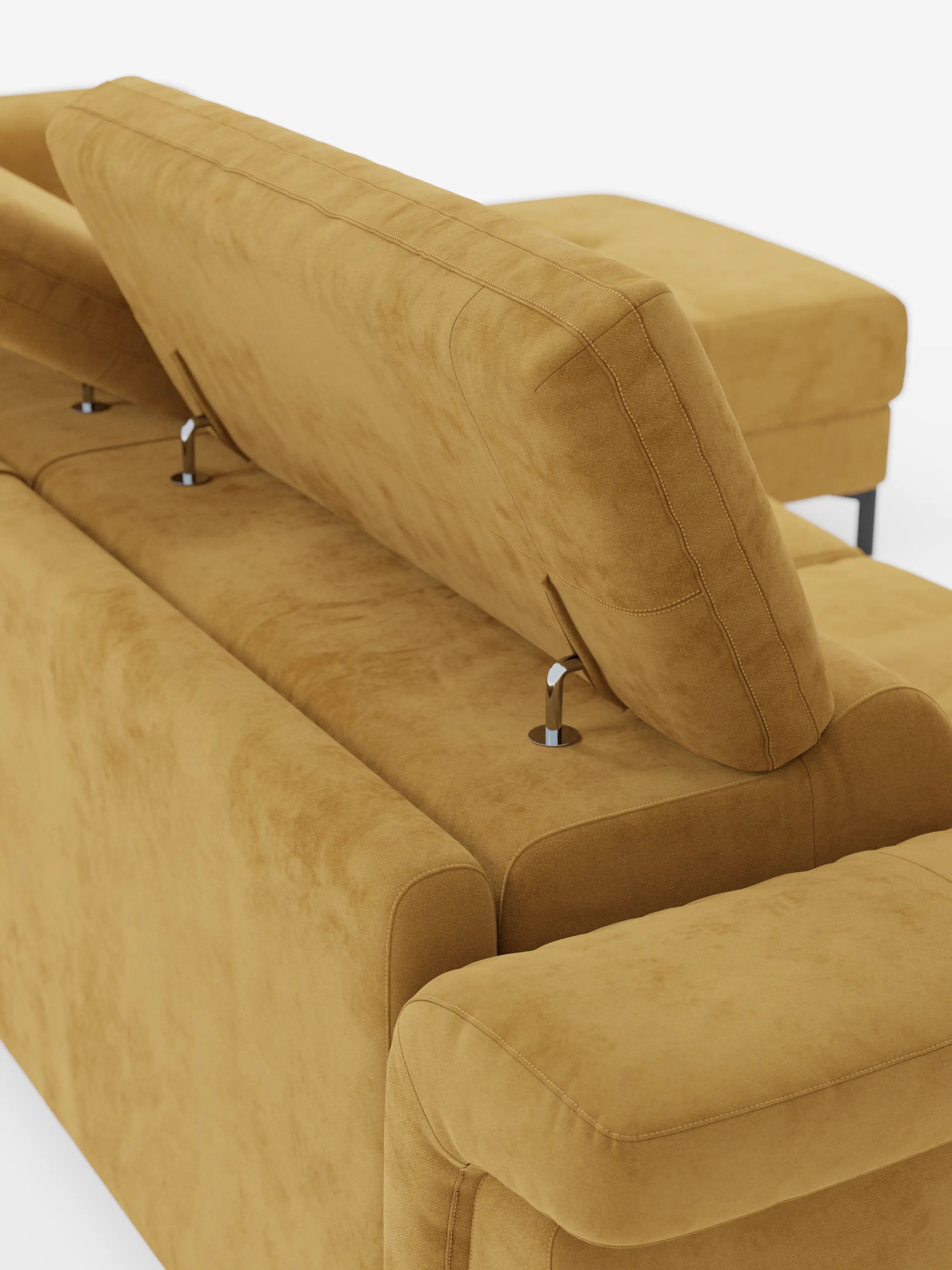 Capri canapé convertible avec méridienne coffre et têtières réglables - Tissu Effet Velours Détachable T30