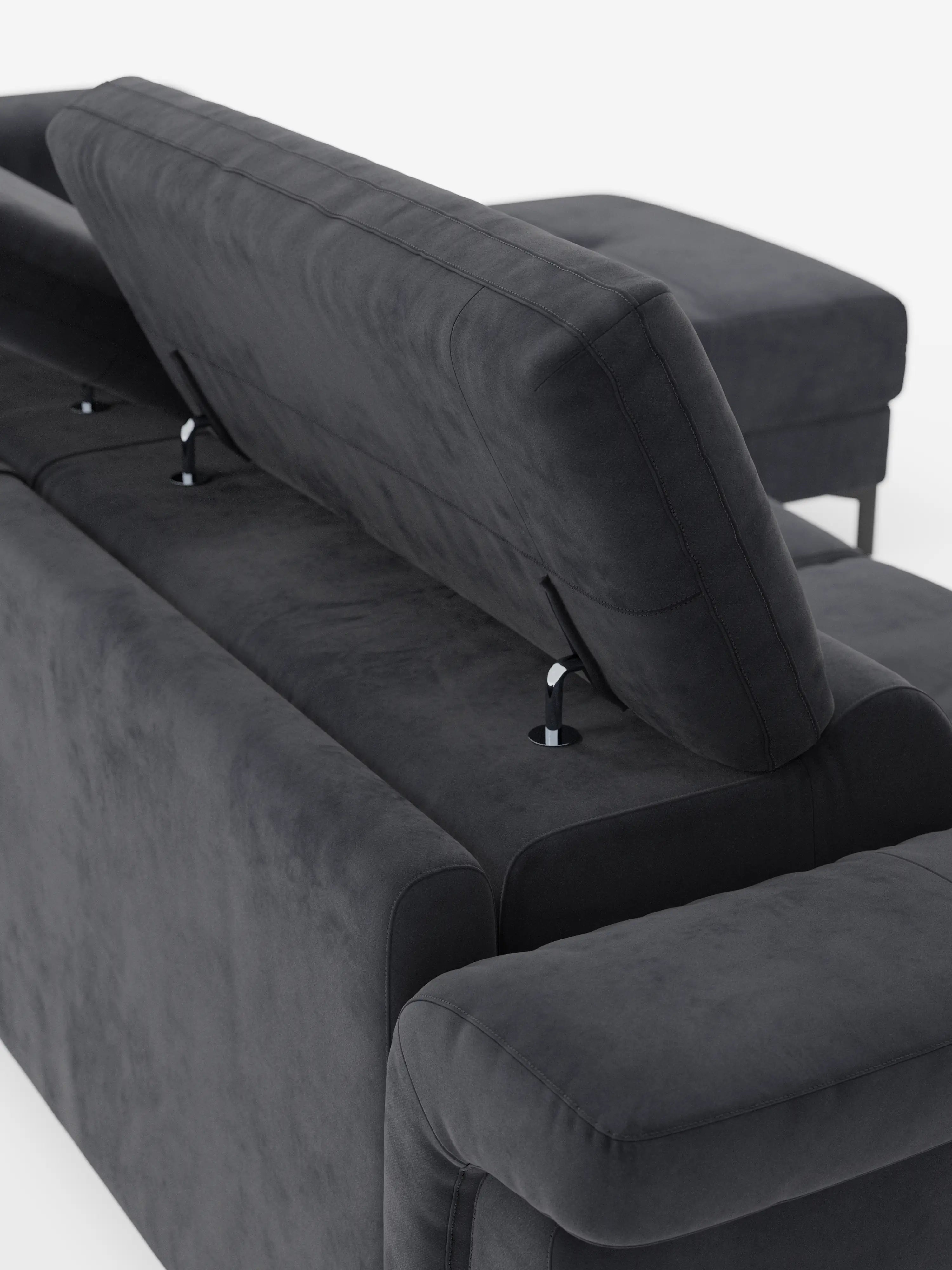 Capri canapé convertible avec méridienne coffre et têtières réglables - Tissu Effet Velours Détachable T30