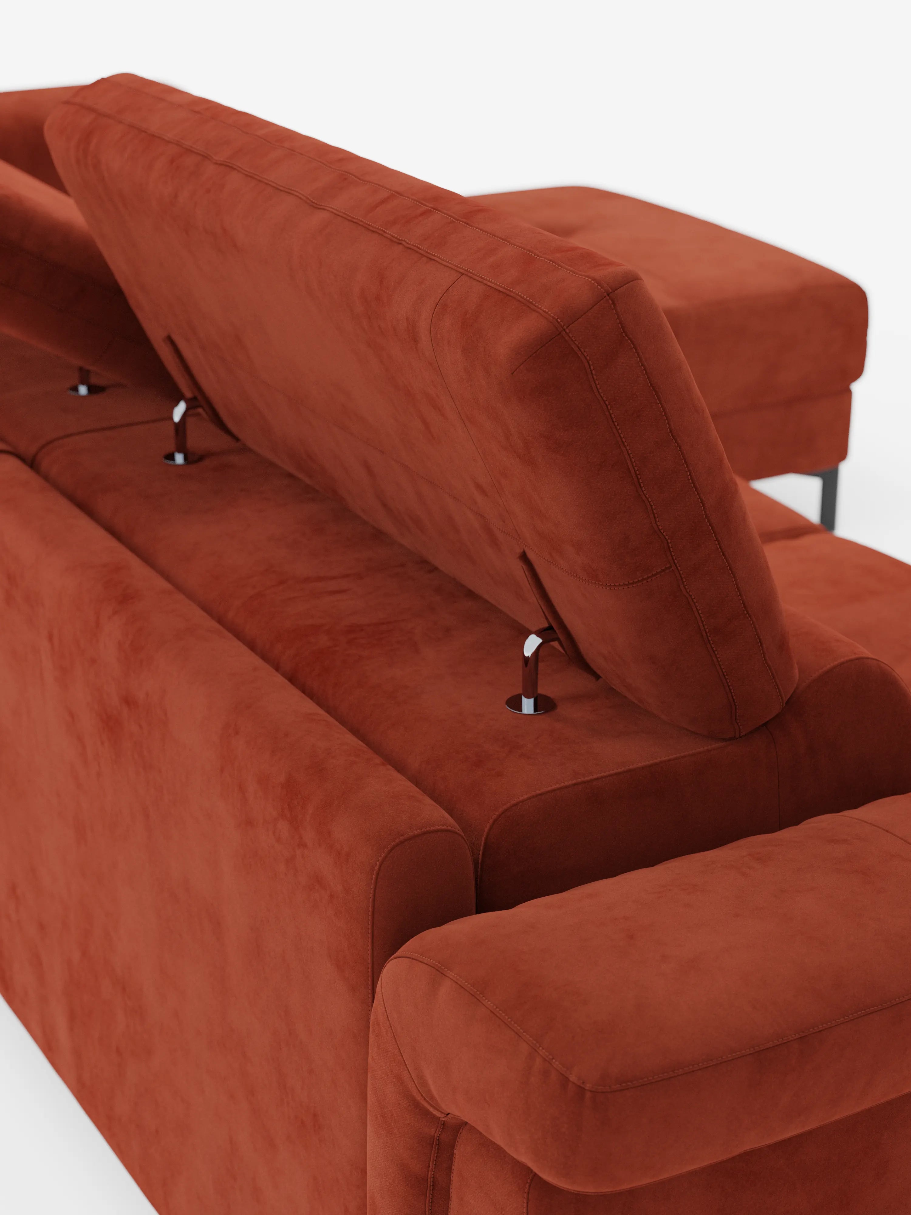 Capri canapé convertible avec méridienne coffre et têtières réglables - Tissu Effet Velours Détachable T30