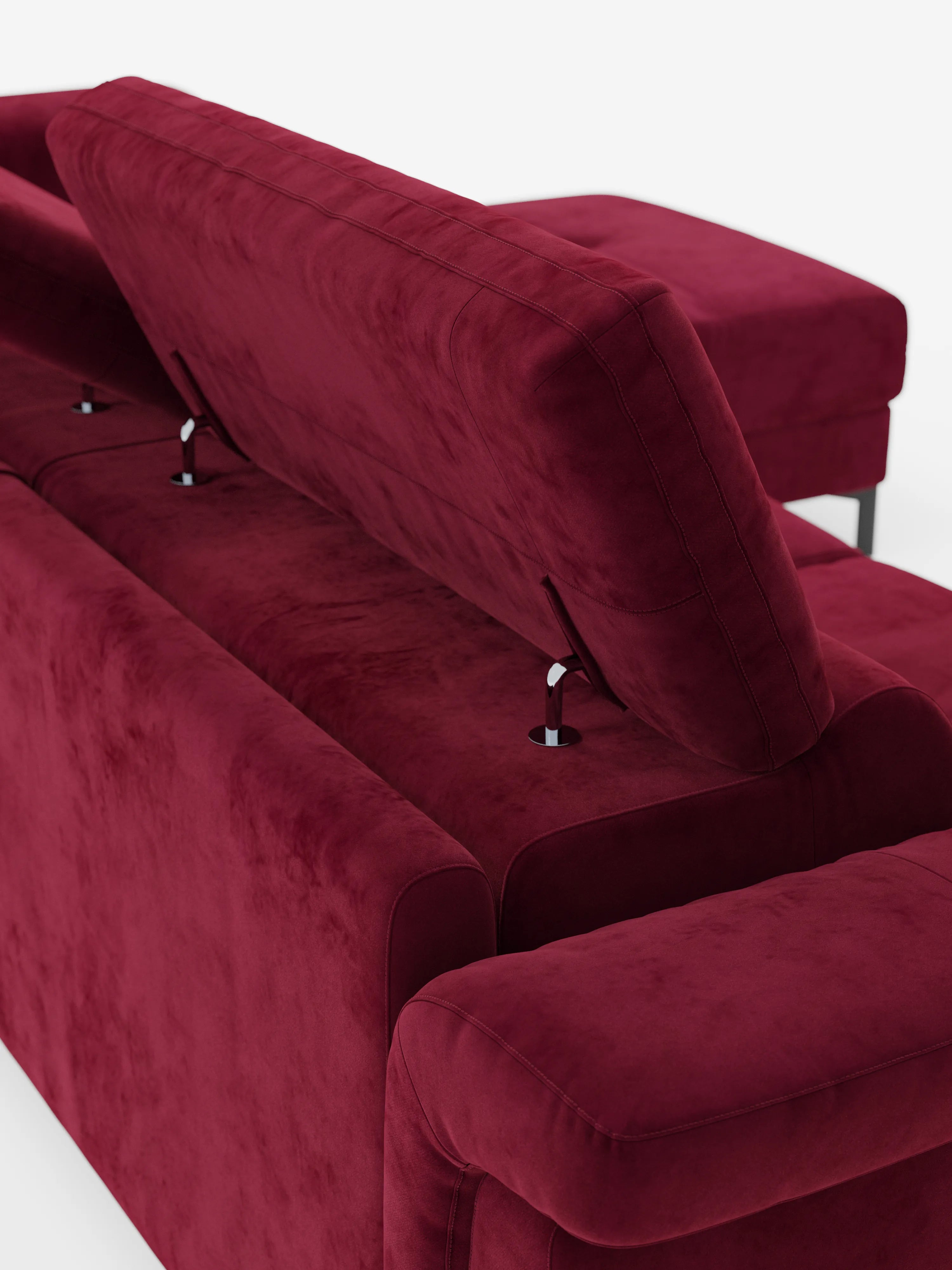 Capri canapé convertible avec méridienne coffre et têtières réglables - Tissu Effet Velours Détachable T30