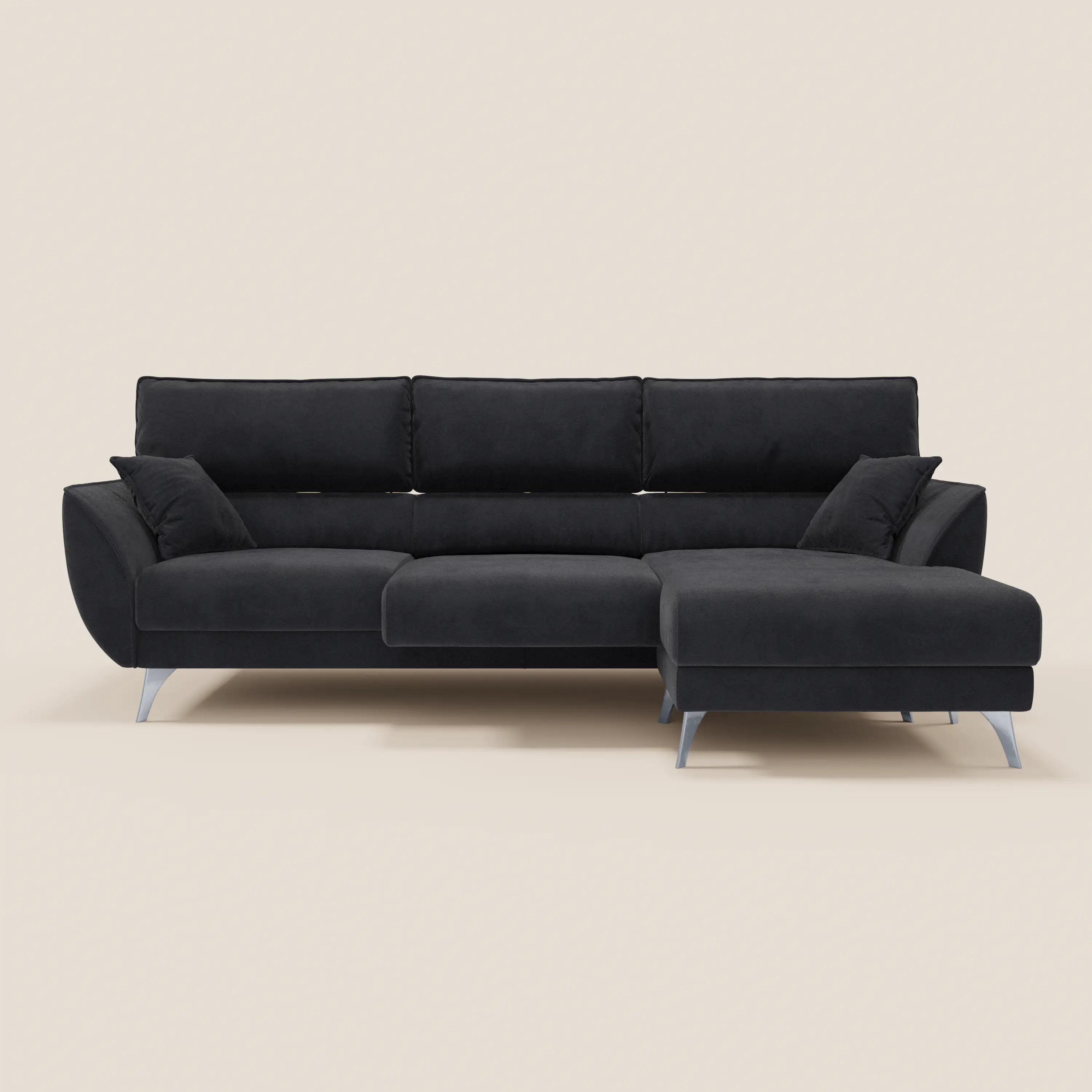Michelangelo Divano Angolare con Penisola e Sedute Estensibili - Poggiatesta reclinabili in raffinato tessuto smacchiabile effetto vellutino T30 - divani.store