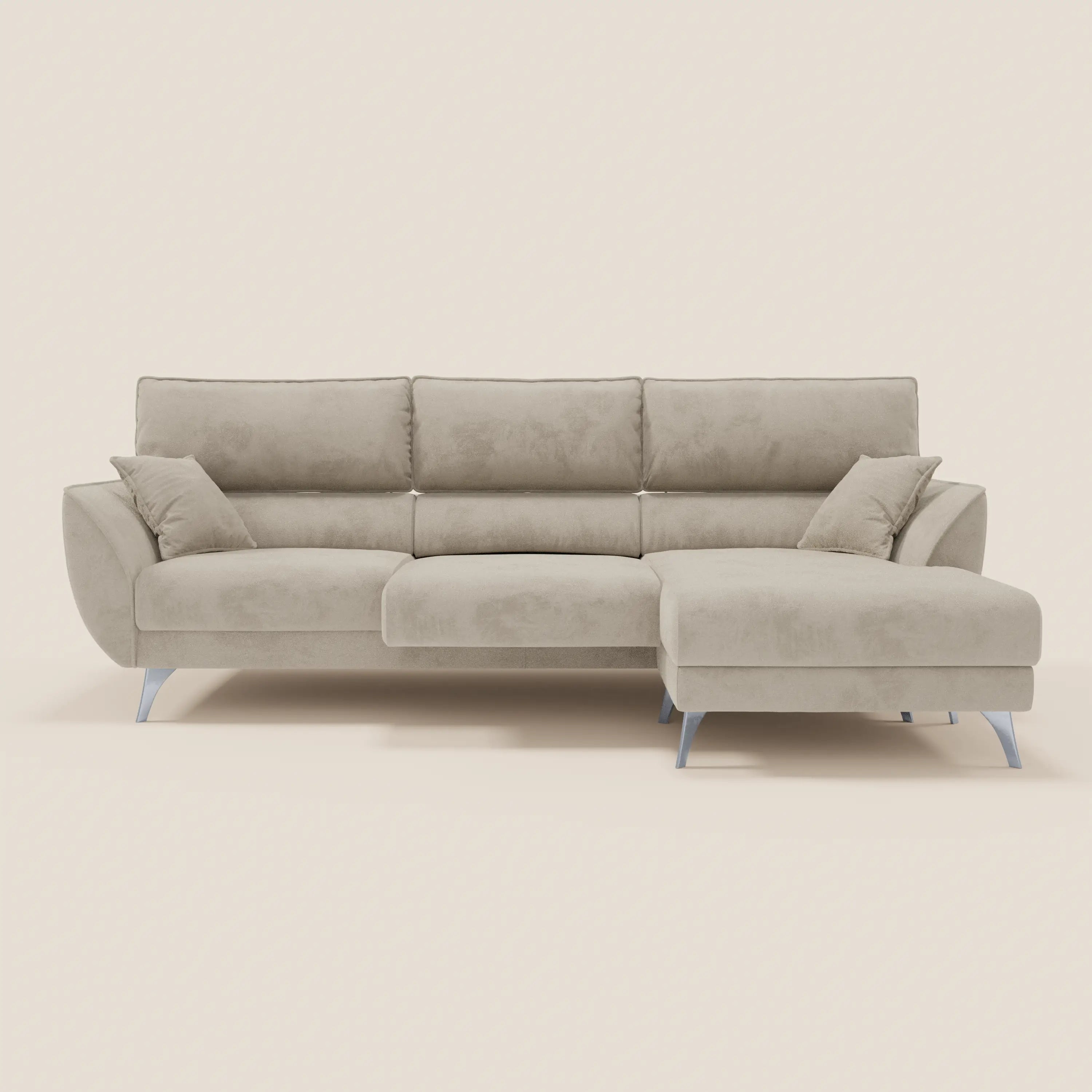 Michelangelo Divano Angolare con Penisola e Sedute Estensibili - Poggiatesta reclinabili in raffinato tessuto smacchiabile effetto vellutino T30 - divani.store