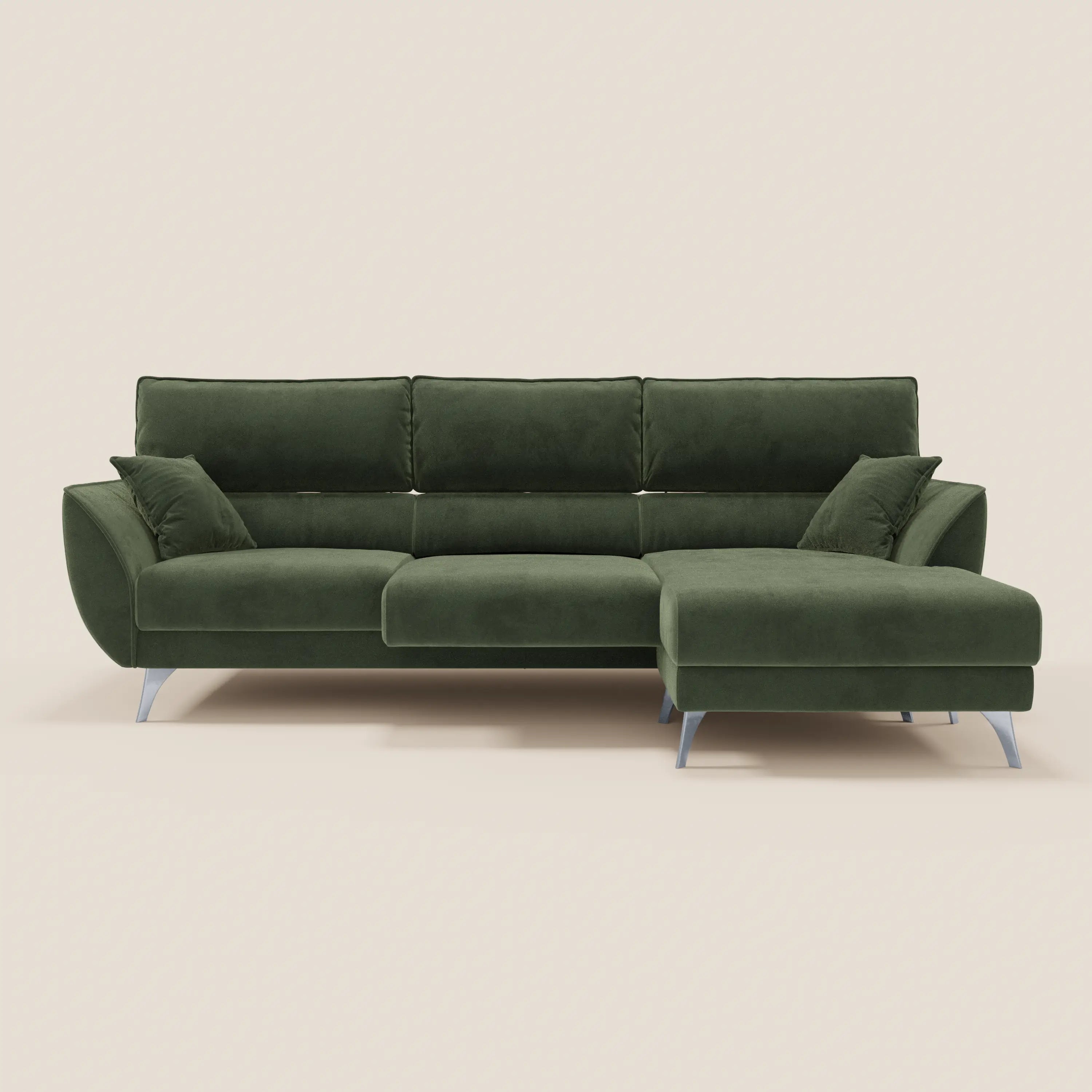 Michelangelo Divano Angolare con Penisola e Sedute Estensibili - Poggiatesta reclinabili in raffinato tessuto smacchiabile effetto vellutino T30 - divani.store