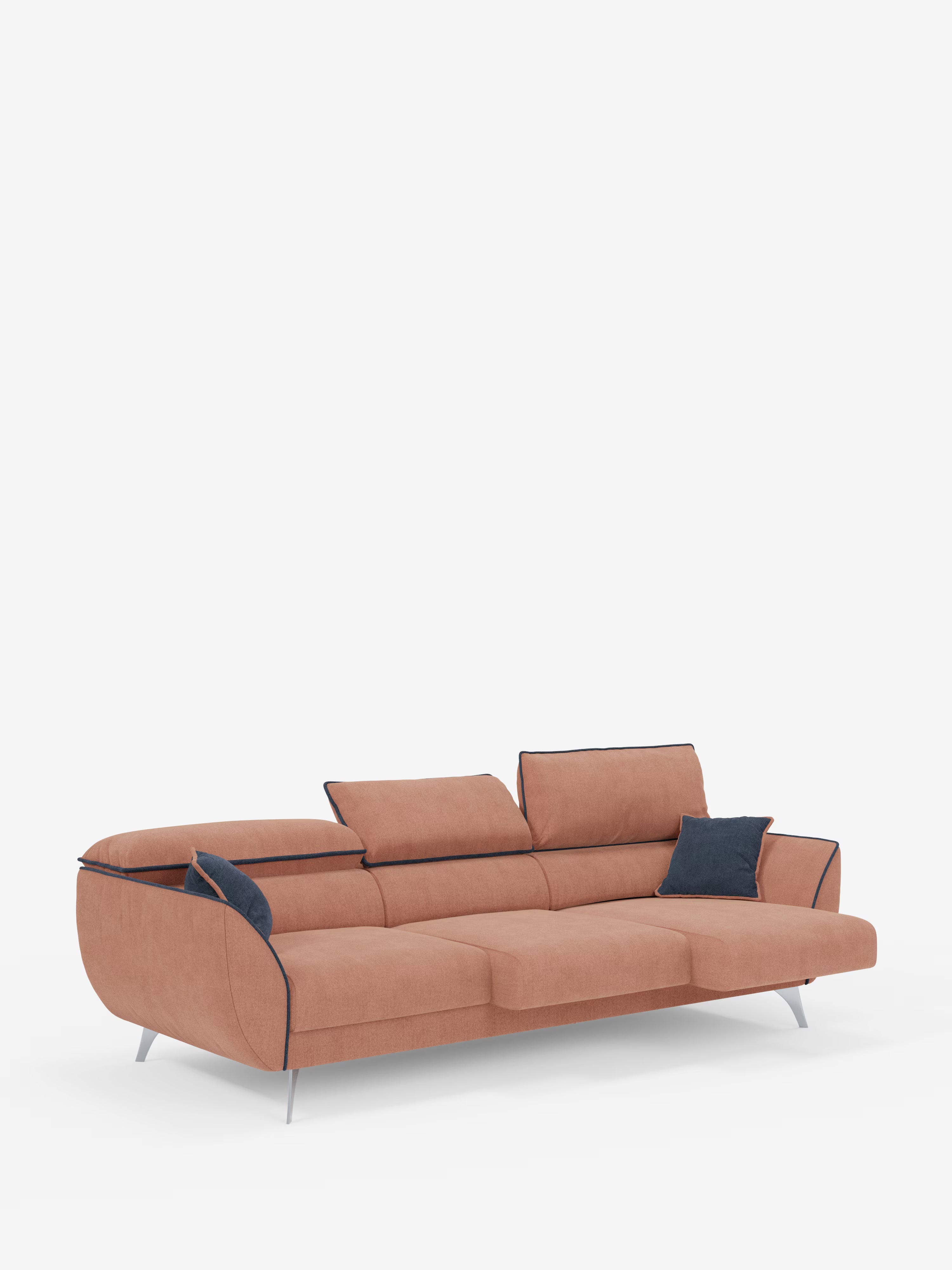 Michelangelo 4 places bicolore - Canapé avec 3 assises coulissantes et têtières réglables en tissu détachable T23