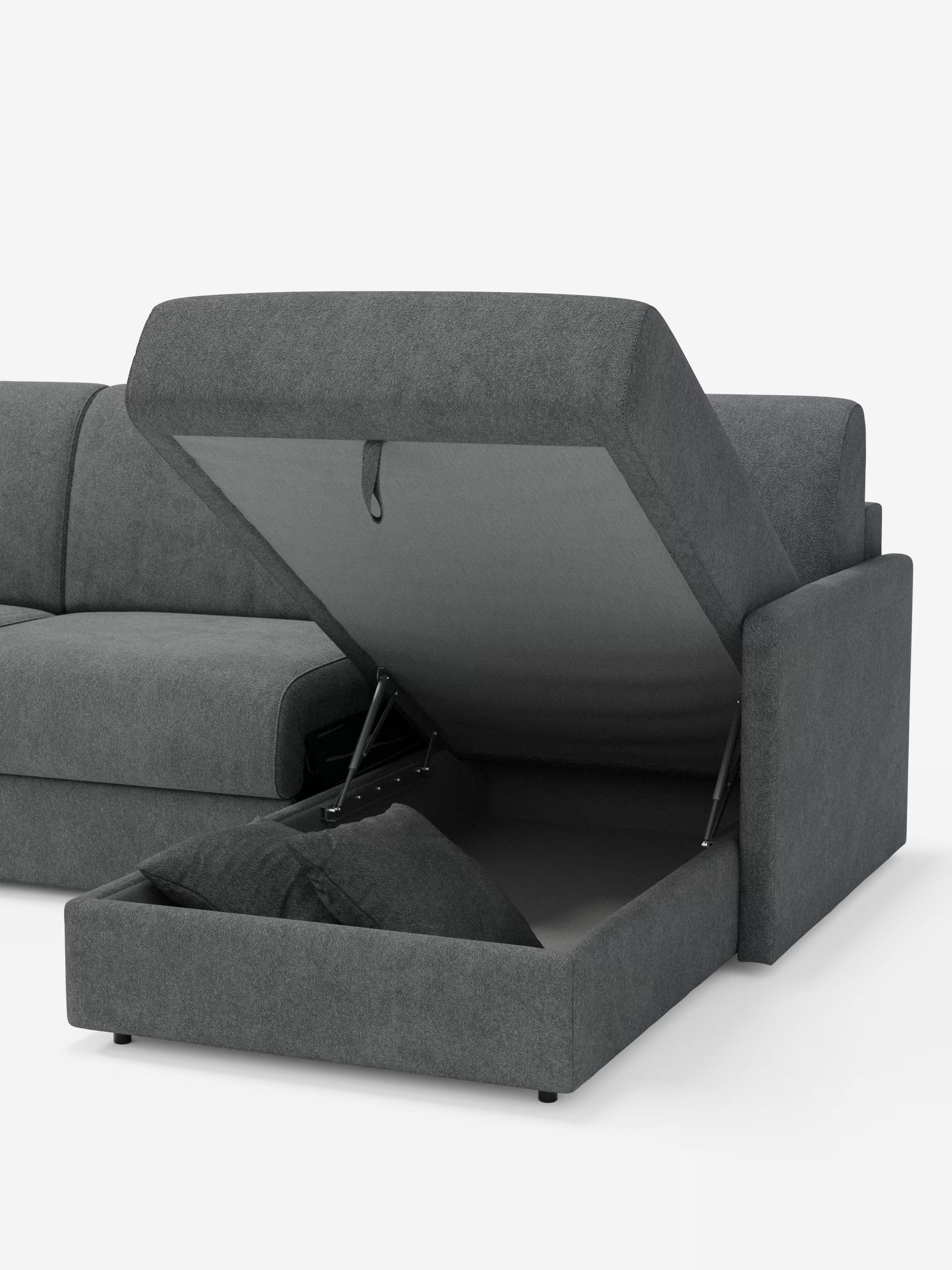Tommy Divano Letto con penisola contenitore - design minimal e sfoderabile in tessuto smacchiabile simil cotone T33