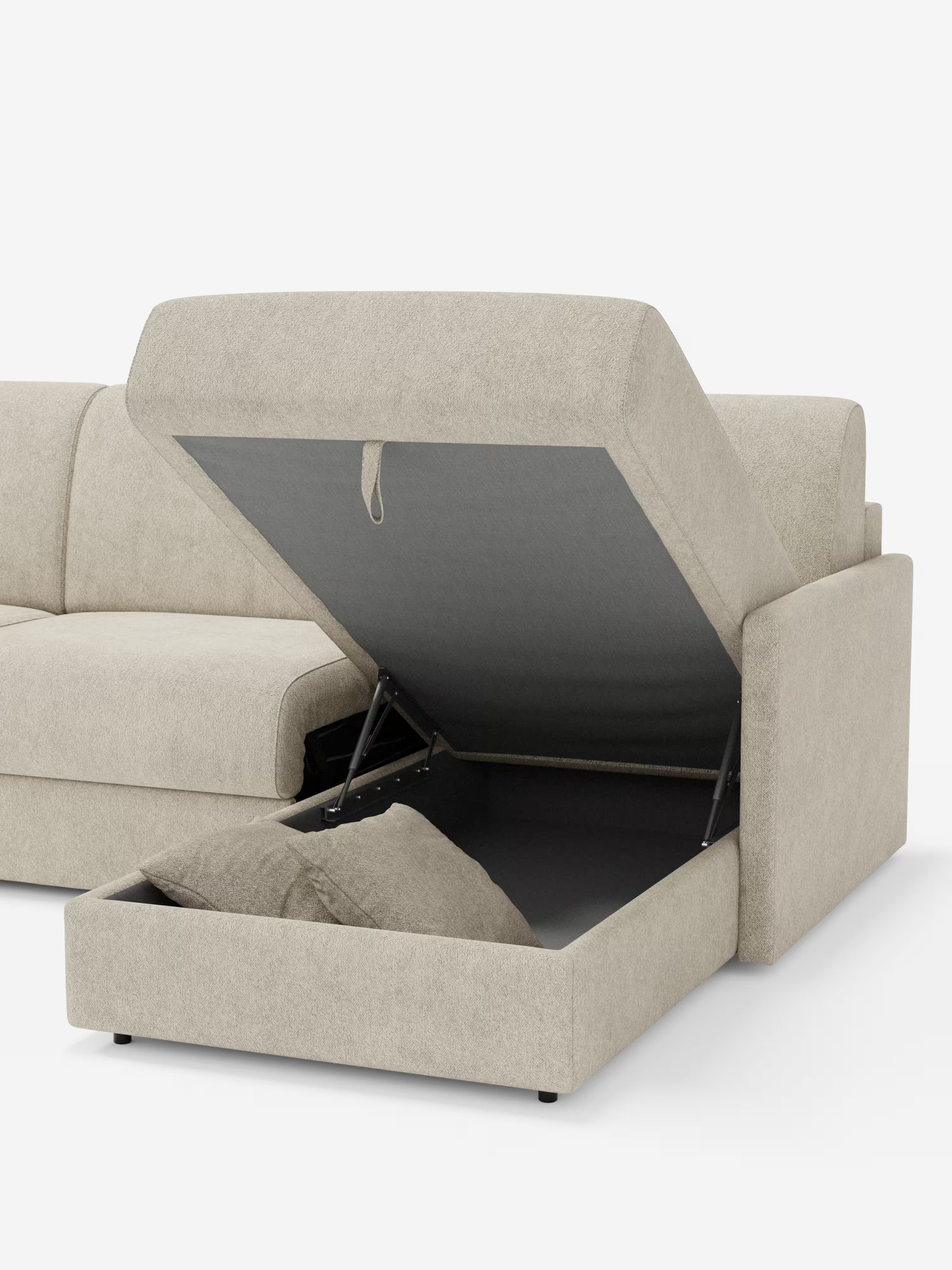Tommy Divano Letto con penisola contenitore - design minimal e sfoderabile in tessuto smacchiabile simil cotone T33