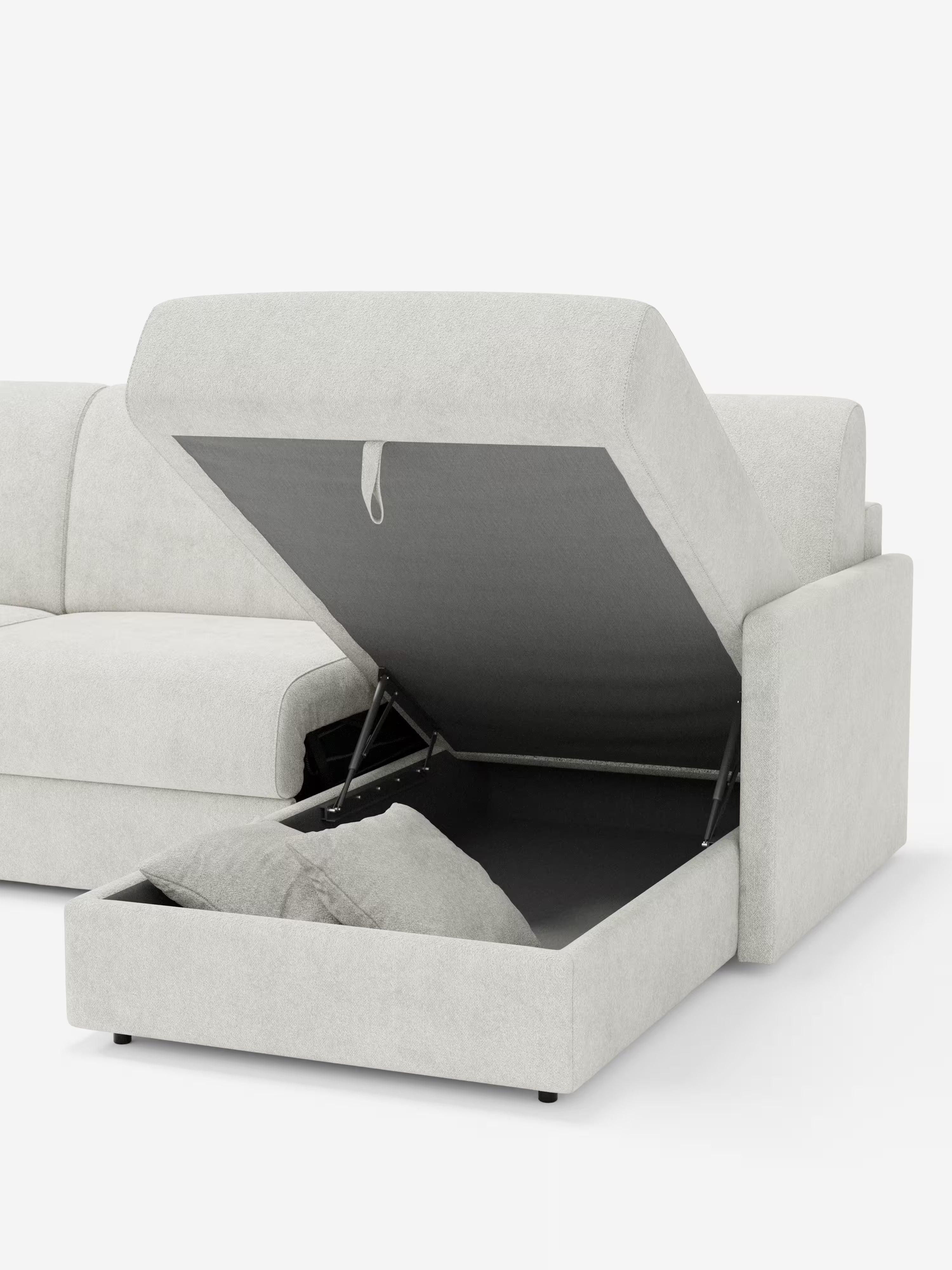 Tommy Divano Letto con penisola contenitore - design minimal e sfoderabile in tessuto smacchiabile simil cotone T33