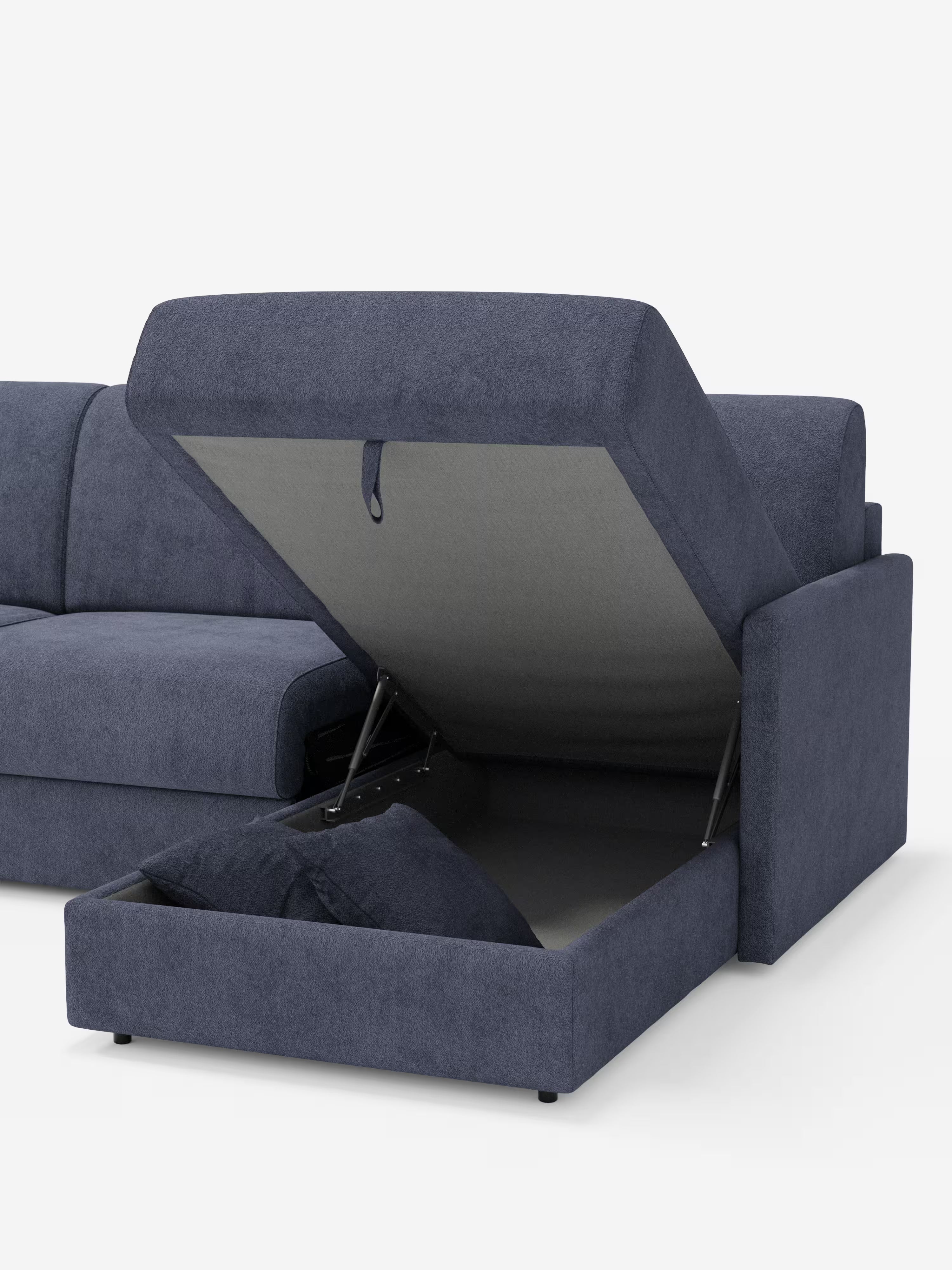 Tommy Divano Letto con penisola contenitore - design minimal e sfoderabile in tessuto smacchiabile simil cotone T33