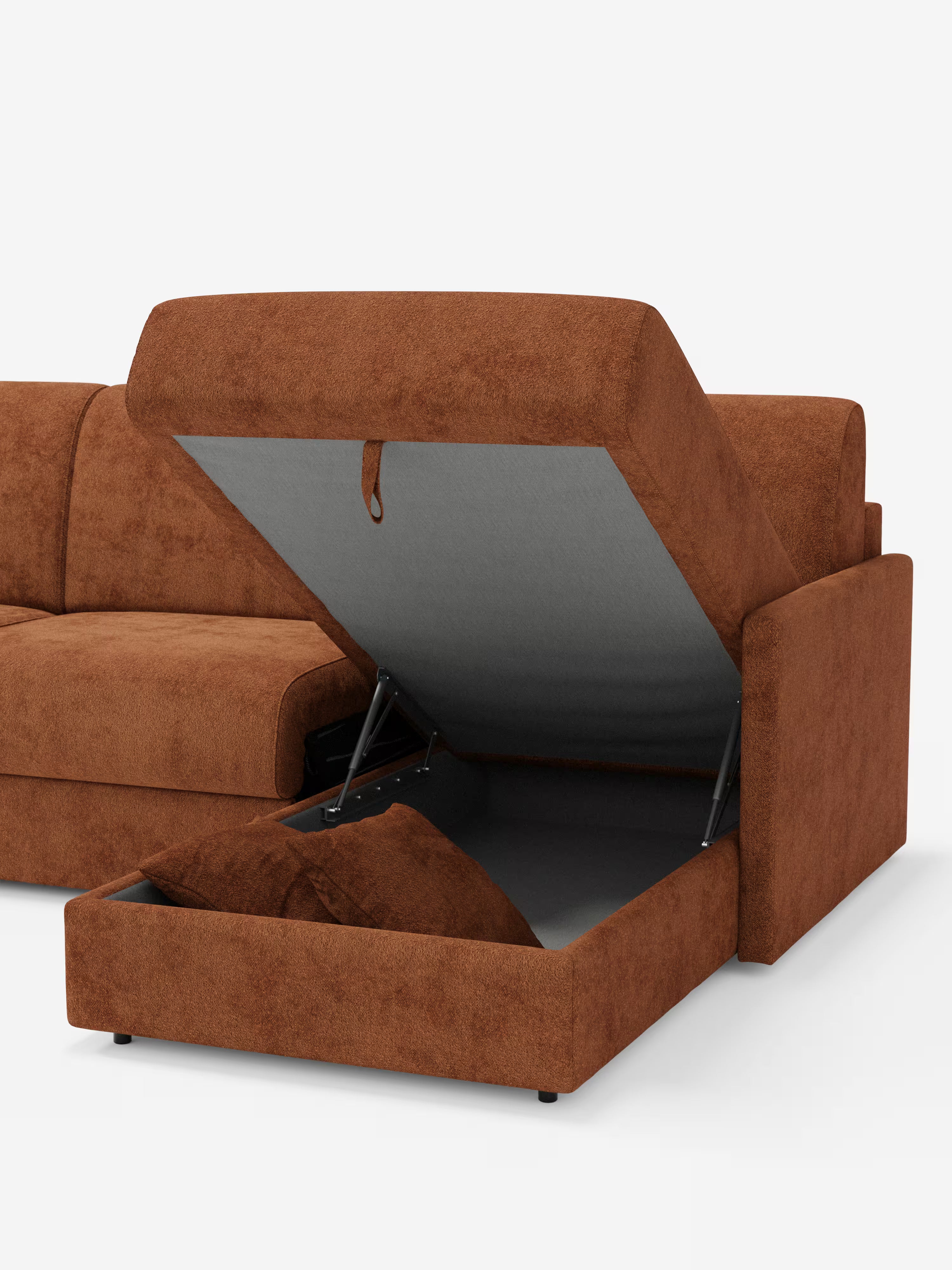 Tommy Divano Letto con penisola contenitore - design minimal e sfoderabile in tessuto smacchiabile simil cotone T33