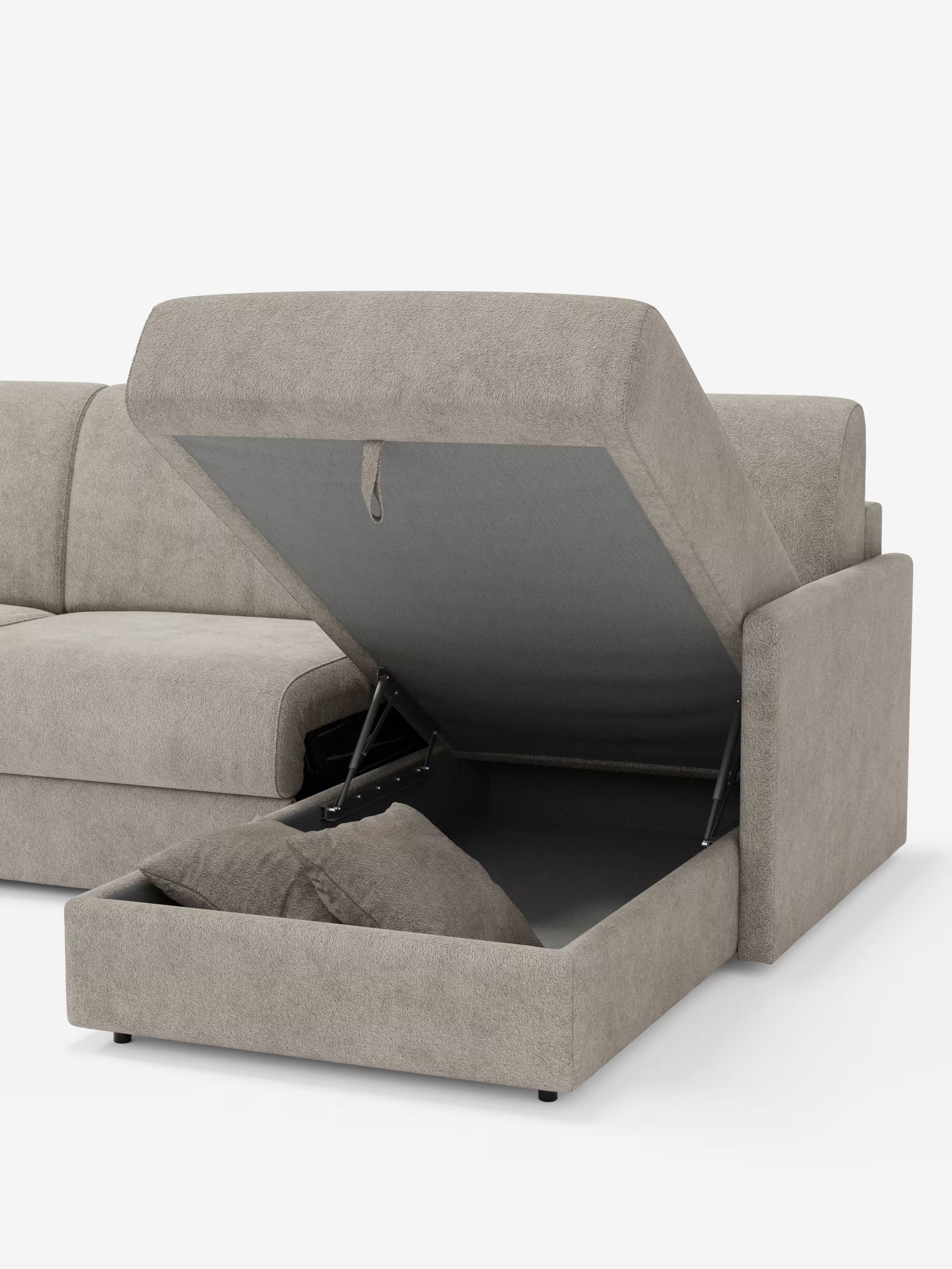 Tommy Divano Letto con penisola contenitore - design minimal e sfoderabile in tessuto smacchiabile simil cotone T33