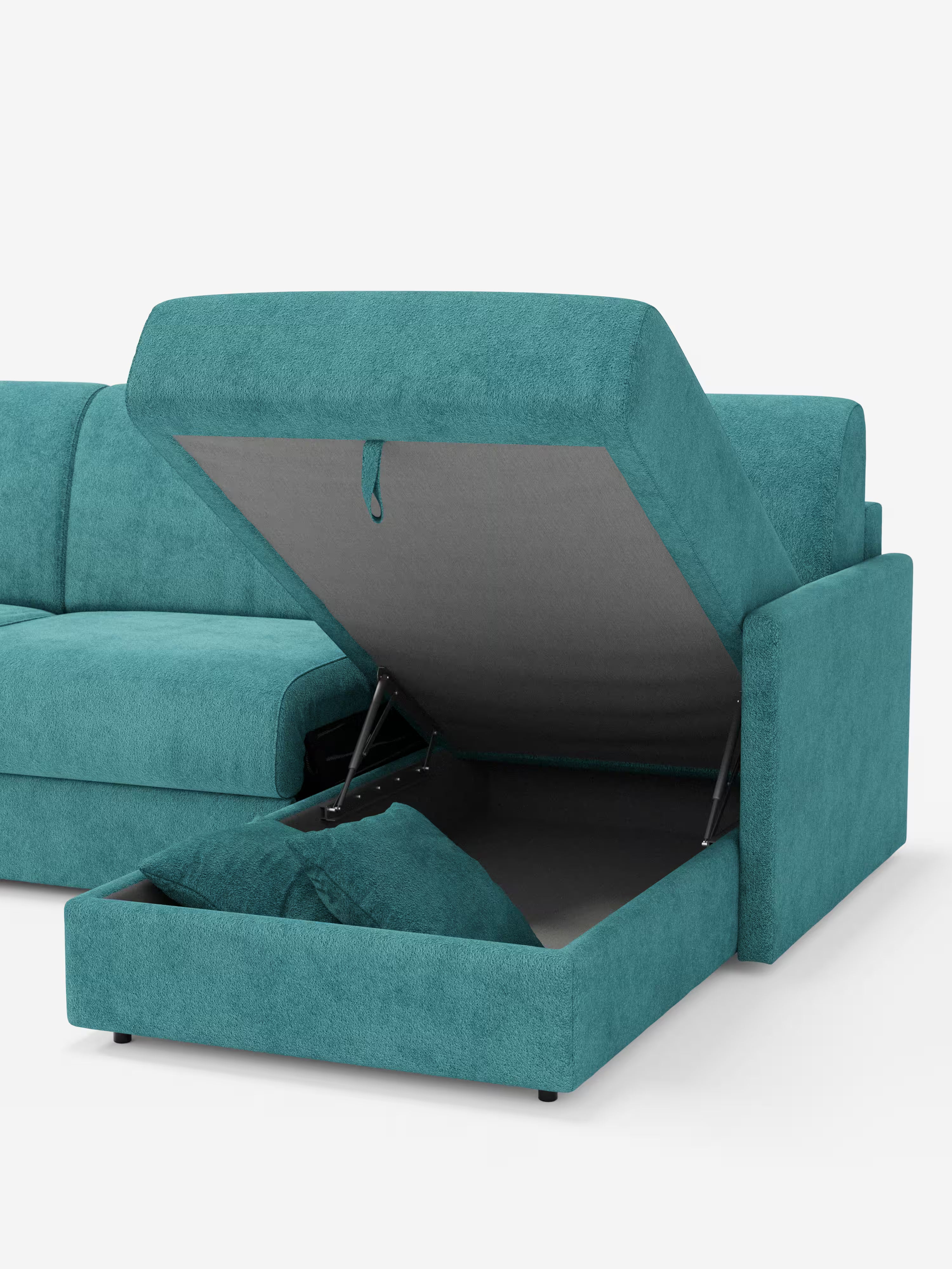 Tommy Divano Letto con penisola contenitore - design minimal e sfoderabile in tessuto smacchiabile simil cotone T33