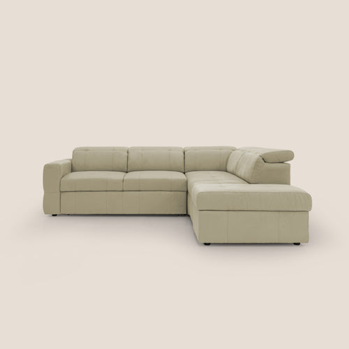 Kronos Divano angolare con poggiapiedi estraibile e pouf contenitore mobile in microfibra impermeabile T11 beige - divani.store