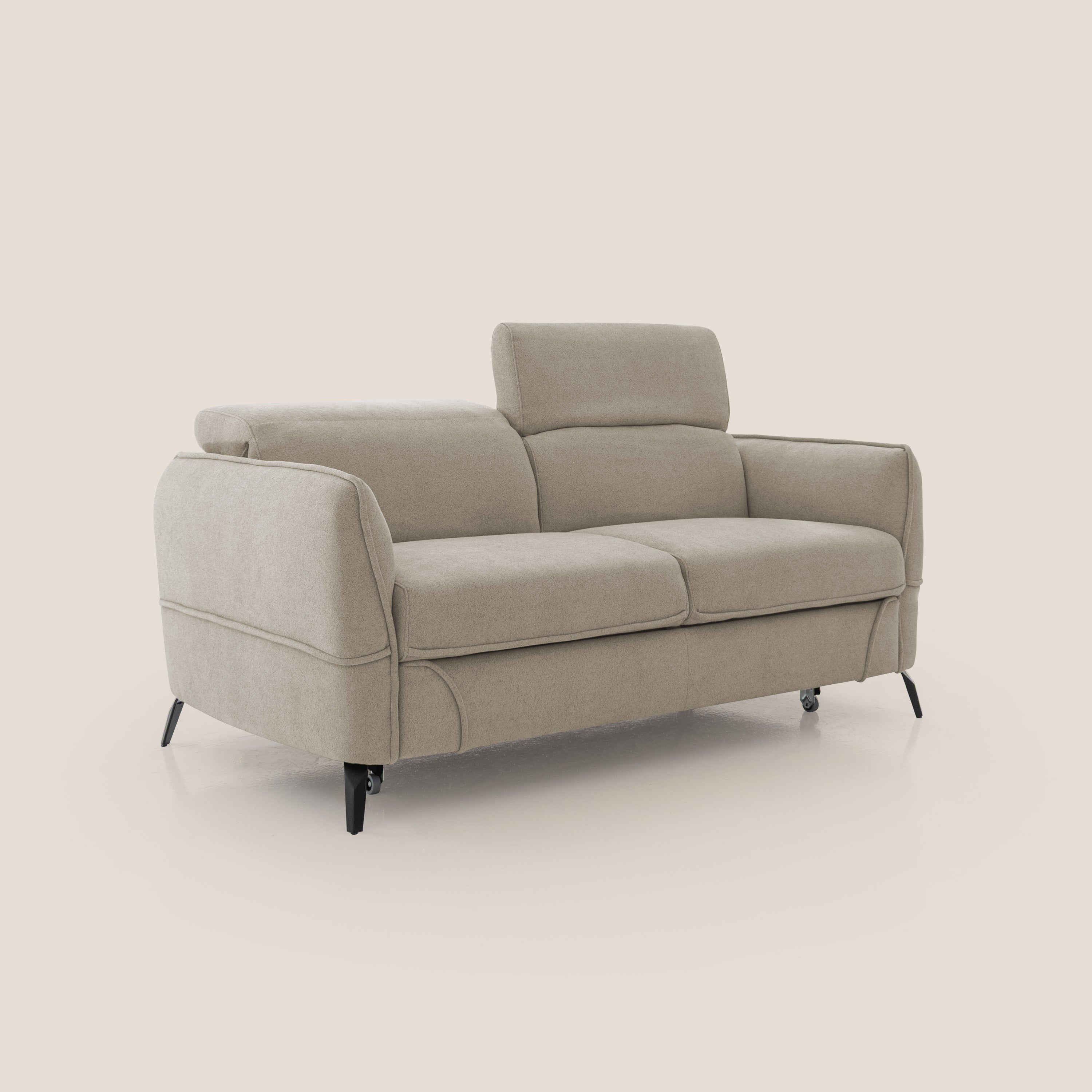 Bloom Divano con poggiapiedi estraibile piedini alti e poggiatesta reclinabili in tessuto bouclé impermeabile T07 beige - divani.store